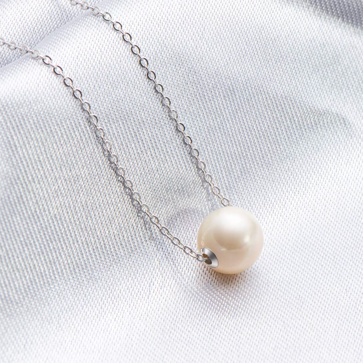 18K Gold White Pearl Pendant Necklace - 9.5-10mm Freshwater Cultured Single Pearl Jewelry for Women, Wife, Mom | Valentine's Day, Anniversary, Birthday Gift | Elegant Necklace for Wedding, Party & Special Occasions (White Gold/Yellow Gold)