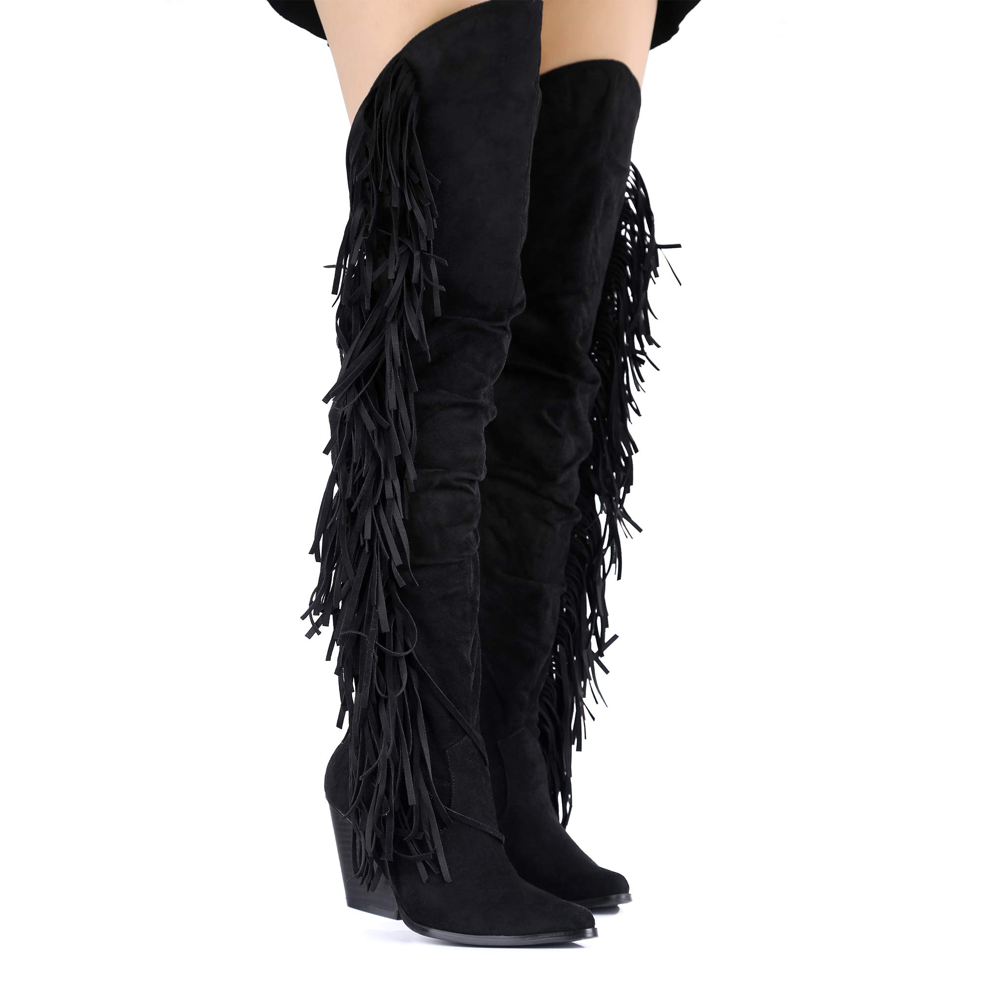 Cape Robbin Gabanna Women's Over The Knee Cowboy Boots - Western Cowgirl Boots with Fringe for Fashion & Dress - Perfect for Parties, Rodeos & Country Style Outfits