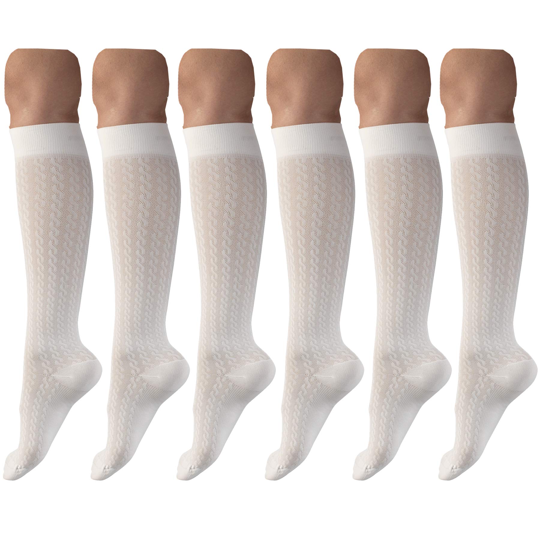15-20 mmHg Compression Socks for Women - Knee High Over Calf Dress Socks (6 Pairs, White, X-Large) - Perfect for Nurses, Travel & Varicose Vein Relief