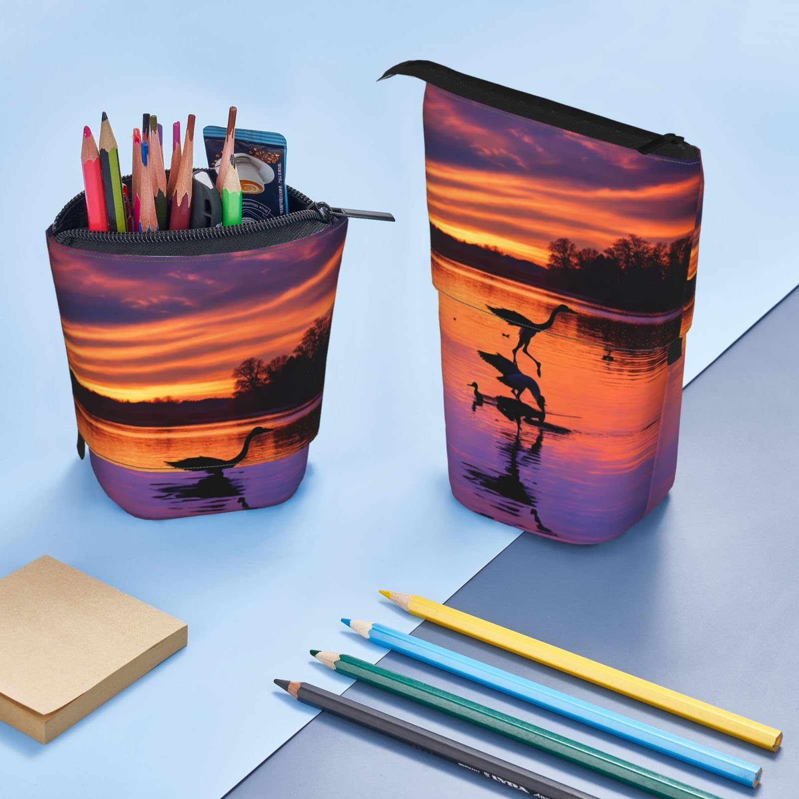 WURTON Hunting & Wild Ducks Print Expandable Pencil Case - Portable Stationery Organizer for School, Office & Travel | Perfect for Pens, Makeup & Art Supplies Storage