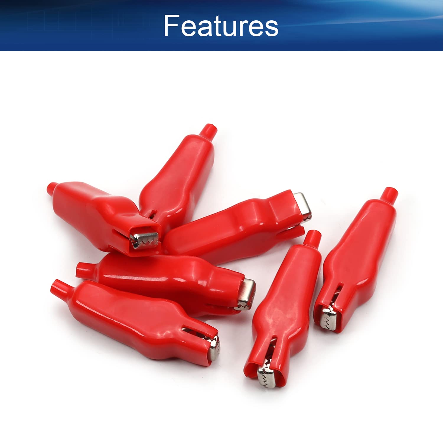7Pcs 20A Heavy-Duty Insulated Alligator Clips Battery Cable Clamps - Electrical Test Clamps for Car, Auto, Vehicle & Boat Battery Charging - Red - Perfect for Automotive Repairs, Marine Applications & DIY Electrical Projects