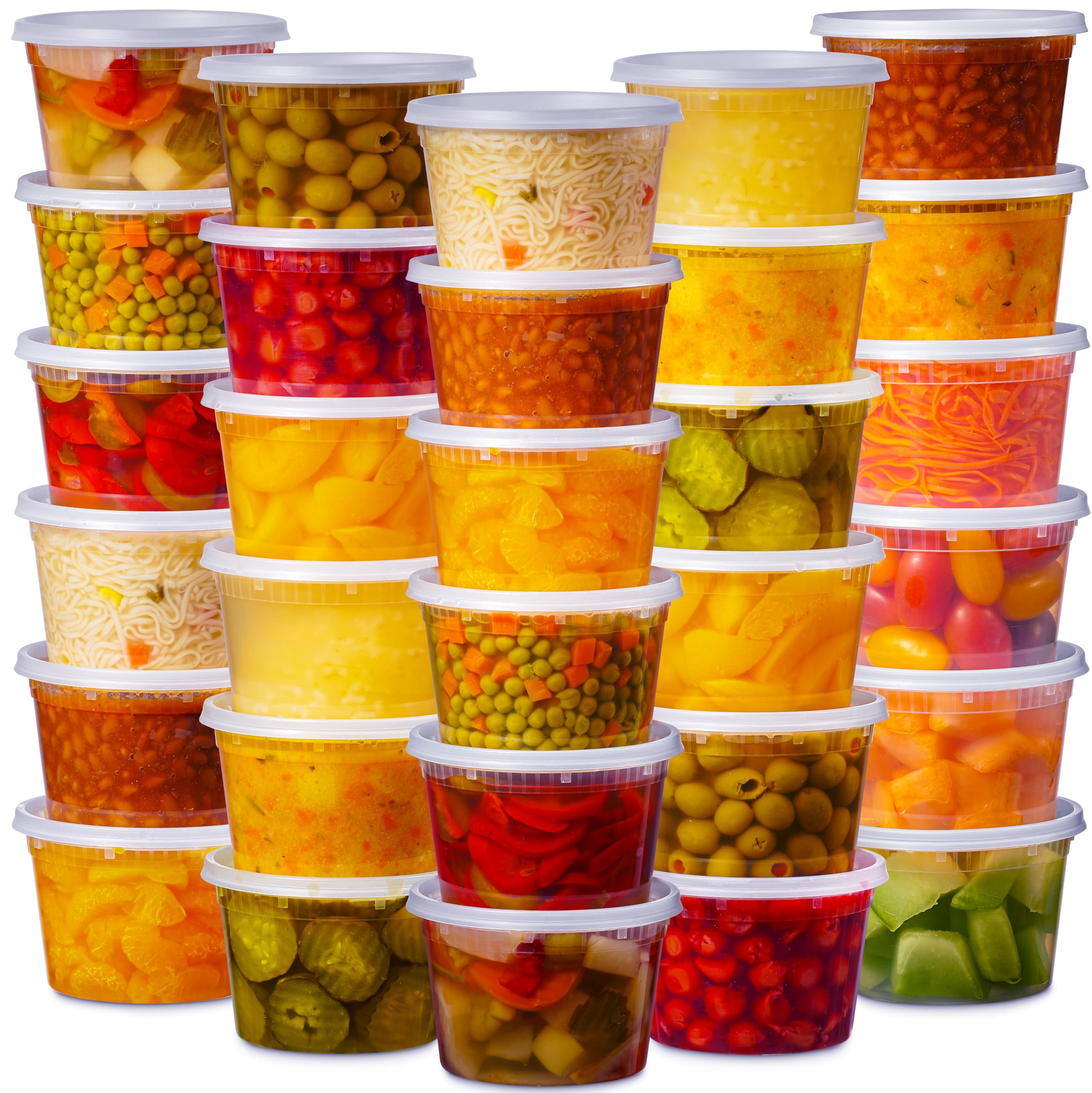 48 Pack BPA-Free Plastic Deli Containers with Lids (16oz & 32oz, 24 Each) - Clear Stackable Food Storage Containers, Leakproof & Microwave/Freezer Safe - Perfect for Meal Prep, Takeout, Leftovers & Restaurant Use