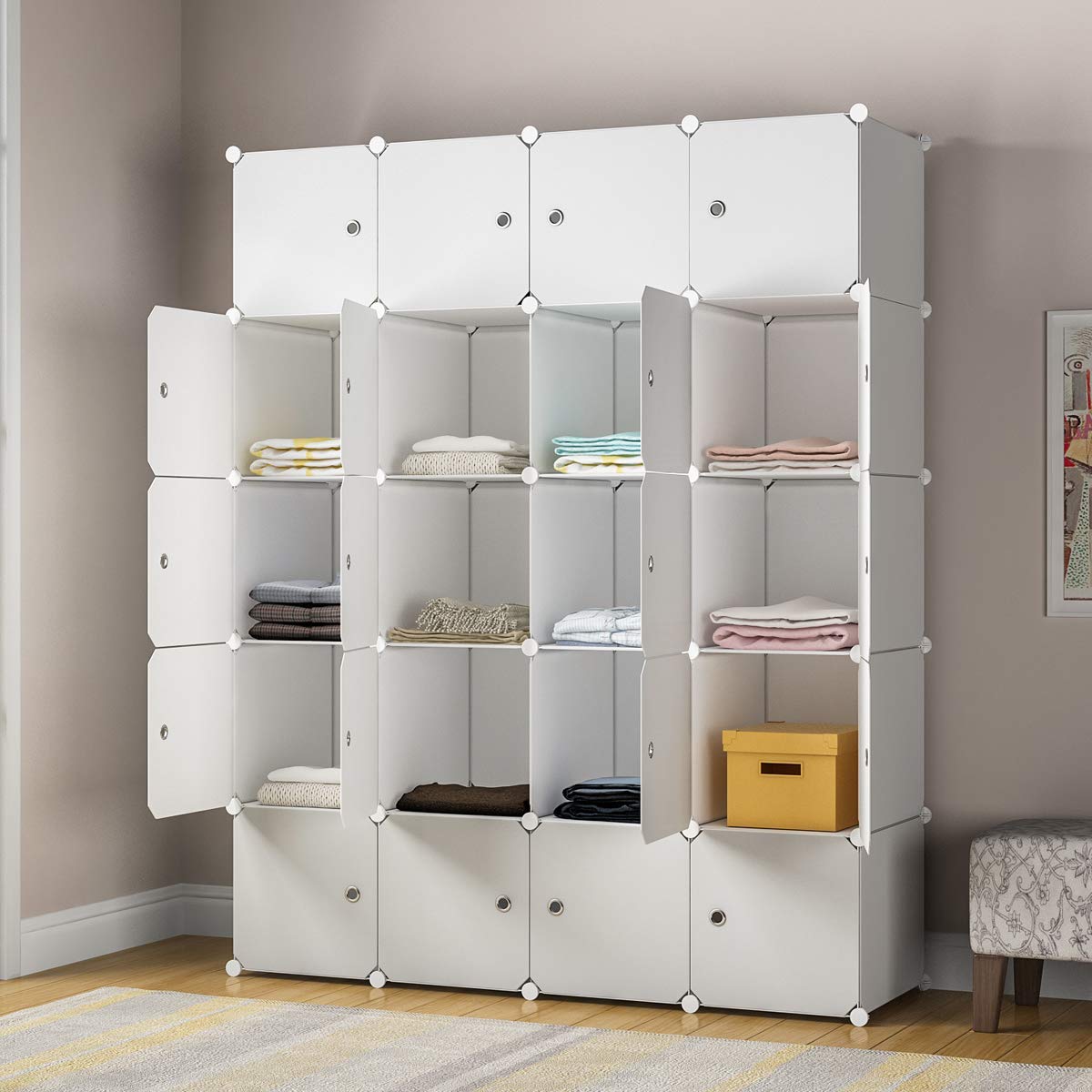 KOUSI Large Cube Storage Organizer - 14x18 Inch Depth (20 Cubes) for Closet, Dresser, Shelving & Toy Organization | White Storage Cabinet for Bedroom, Nursery & Playroom
