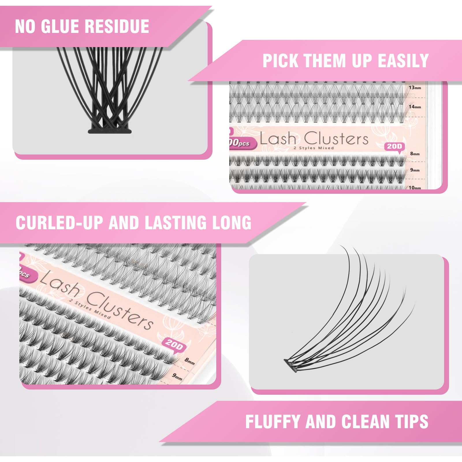400pcs 10D+20D Natural Handmade Cluster Eyelash Extensions - C Curl 0.07mm Soft False Lashes (8-14mm) for Volume & Length | Perfect for Bridal, Party & Everyday Glam Makeup