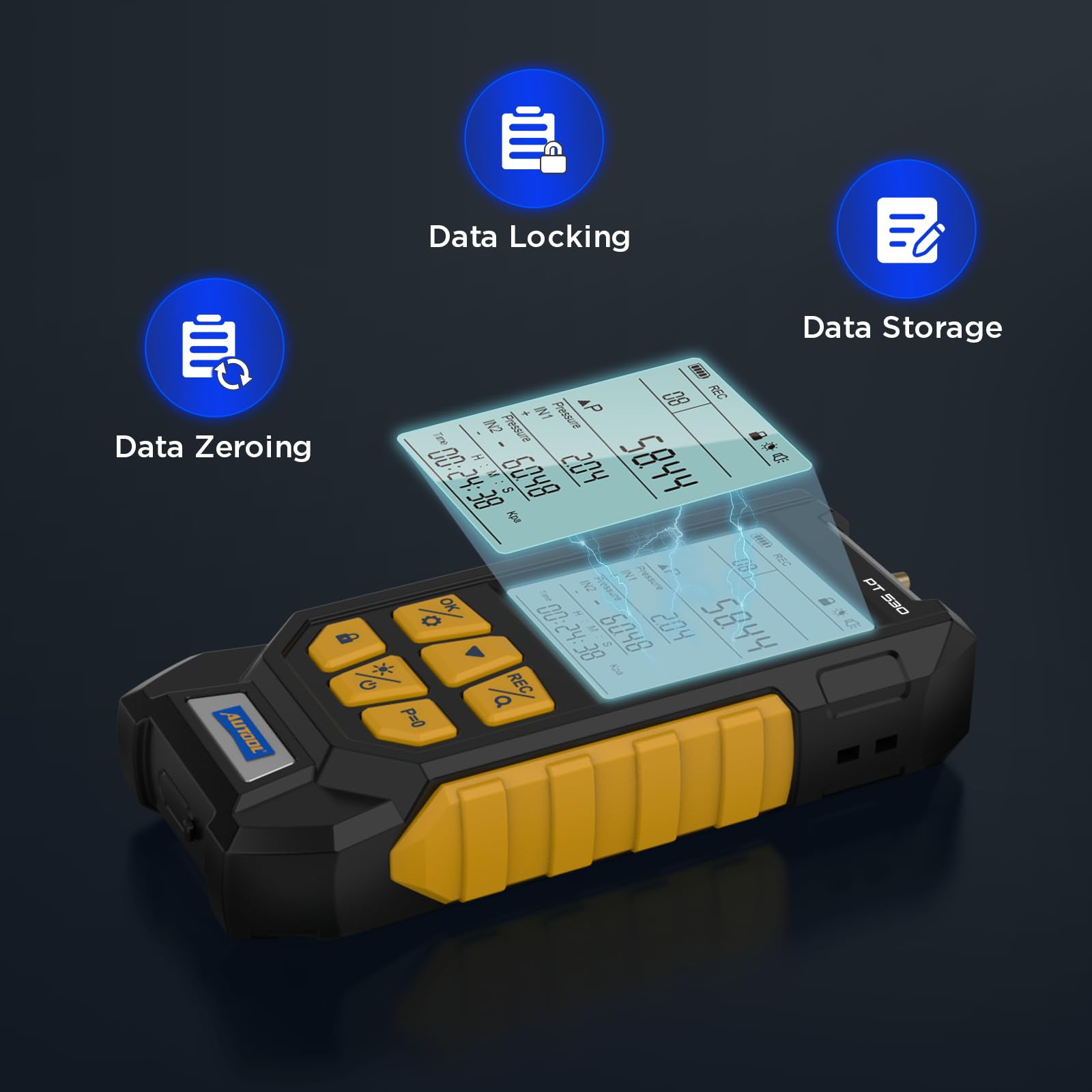 AUTOOL Digital Manometer Gas Pressure Tester -100 to 300Kpa with Backlit Display | HVAC Pressure Gauge with Data Lock & Storage, Magnetic Back | for HVAC, Refrigeration, Automotive & Industrial Use