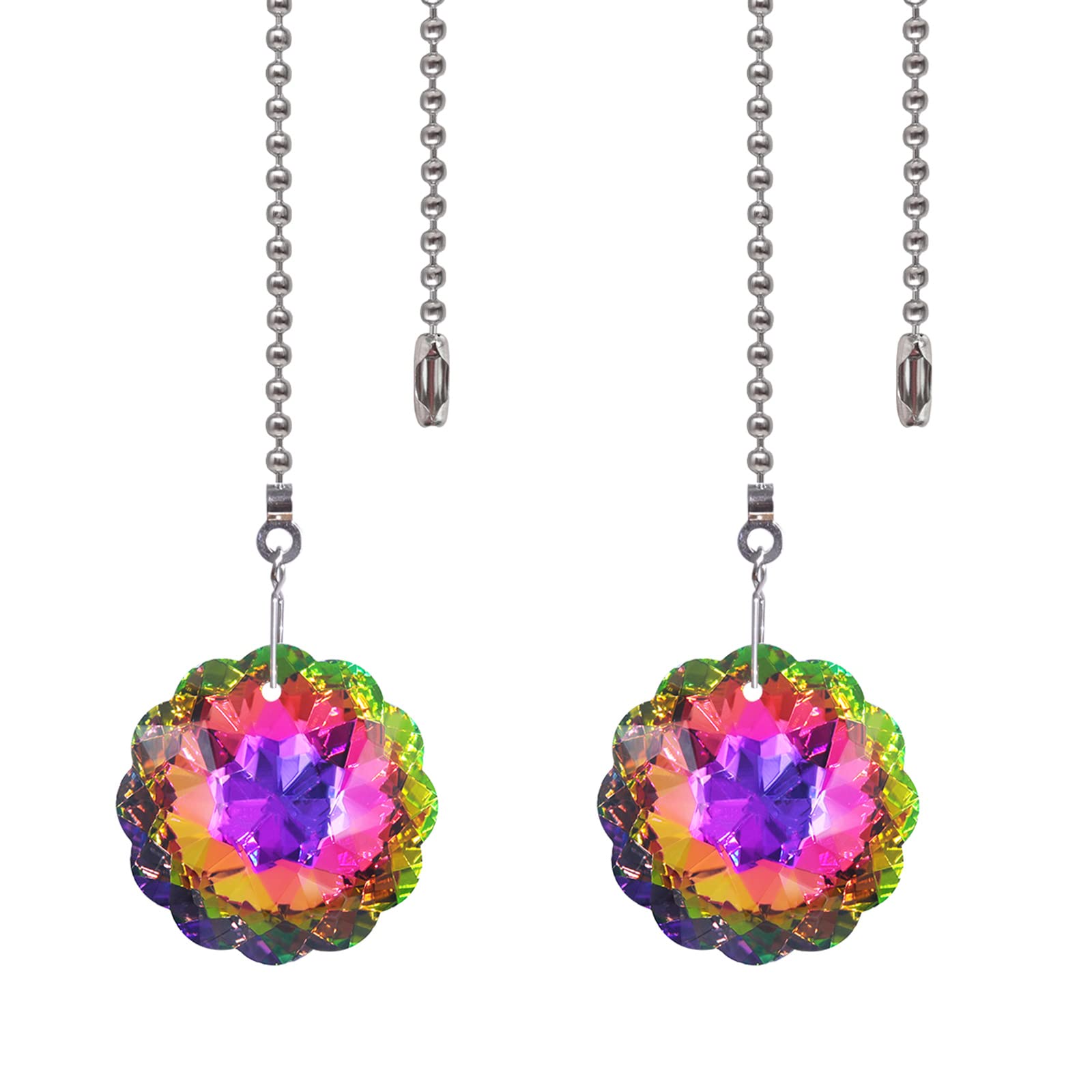 2-Pack Crystal Prism Ceiling Light Pull Chain with Connectors - Vintage Style Fan Chain Replacement for Bedroom, Living Room & Porch Lighting
