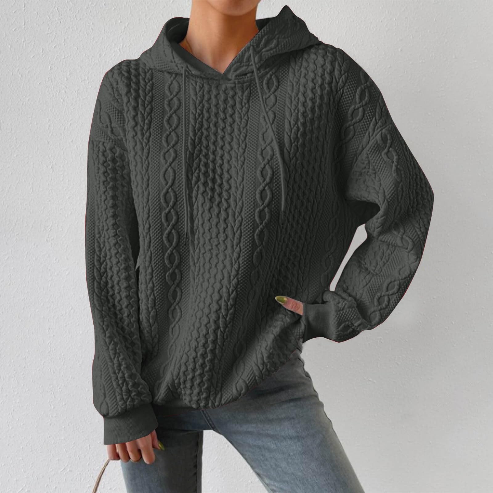 Women's Waffle Knit Hoodie - Drop Shoulder Pullover Sweatshirt with Pocket | Cozy Fall & Winter Casual Wear for Women | Perfect for Lounging, Running Errands & Outdoor Activities