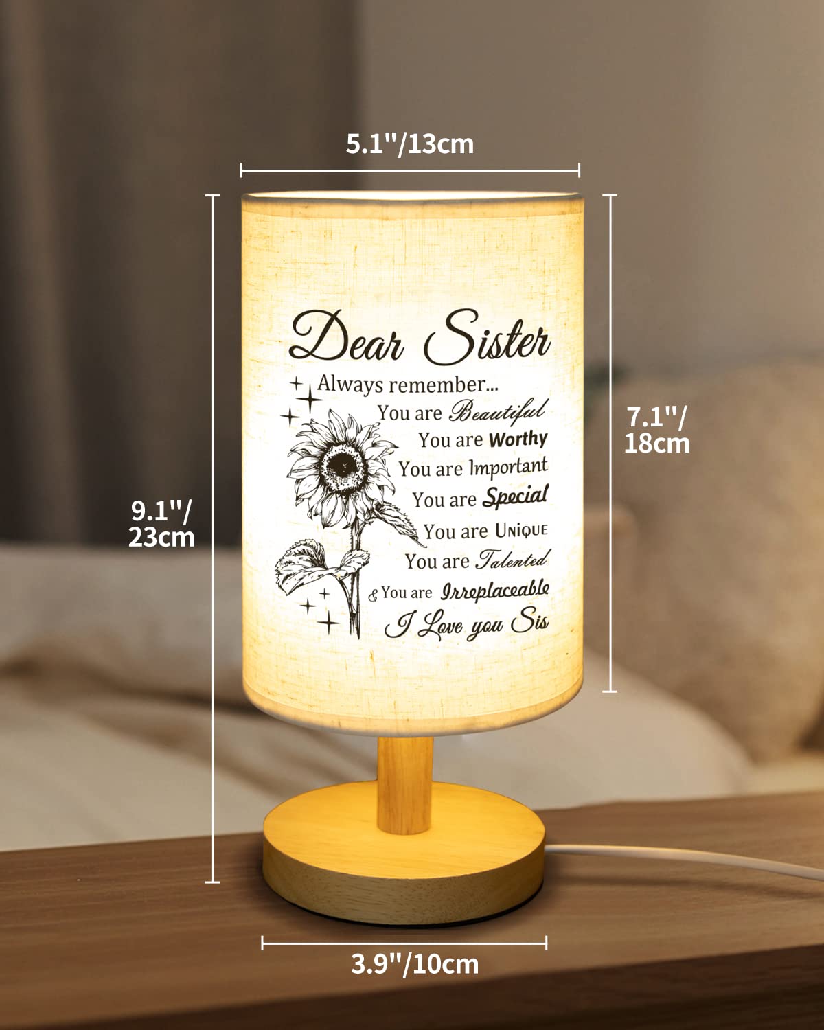Custom Sister Birthday Gift - Handmade Fabric Table Lamp with Wooden Stand | Thoughtful Anniversary & Wedding Present for Sisters | Perfect for Bedroom Decor, Home Office Lighting & Special Occasions