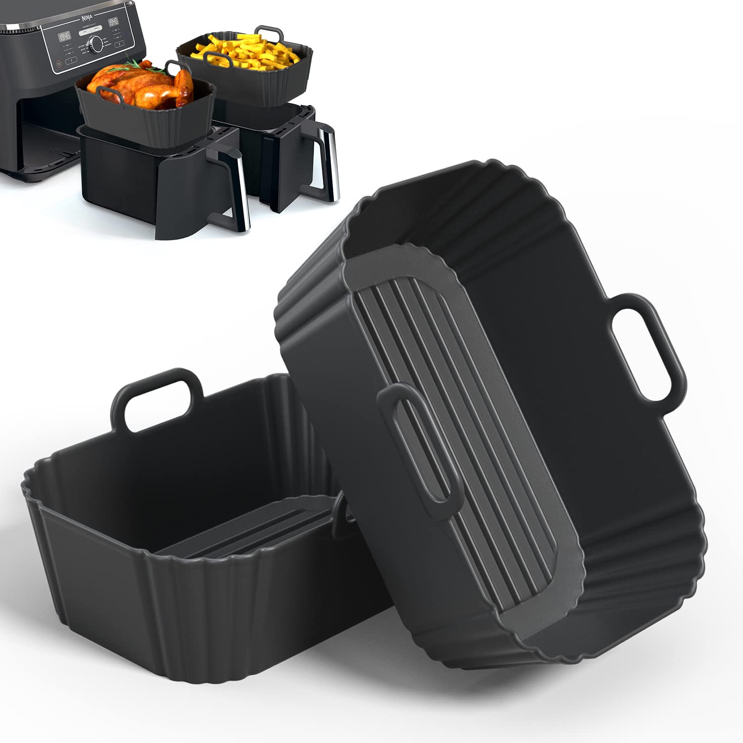 Non-Stick Silicone Air Fryer Liners 2-Pack - Reusable Basket for Ninja AF300UK AF400UK & Tower T17088 - 7.87 Inch Heat-Resistant Pot Accessories - Perfect for Frying, Baking, Roasting & Reheating Food