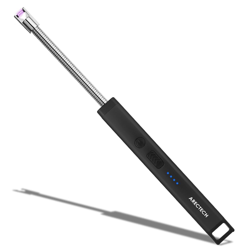 ARECTECH USB Rechargeable Electric Arc Lighter - Windproof Flameless Candle Lighter for Home, Camping & Gifts - LED Light for Men & Women (Black) | Perfect for Candles, Fireworks, Christmas, Birthday & Outdoor Adventures