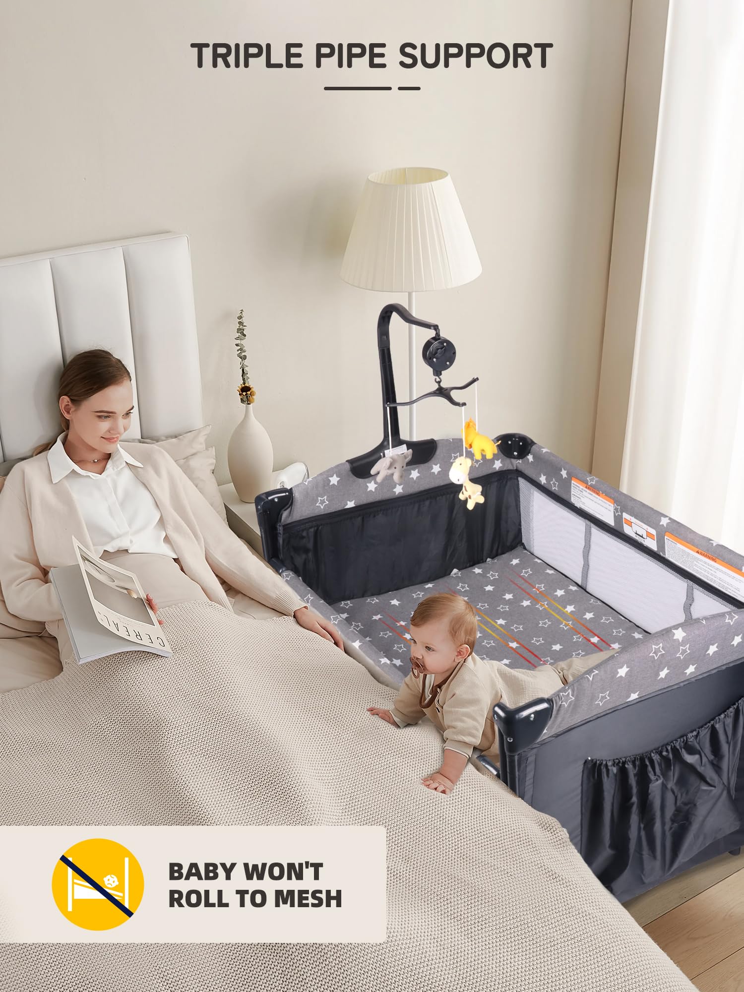 Portable 5-in-1 Baby Bassinet Bedside Crib with Mosquito Net, Mattress & Diaper Changer - Convertible Playpen for Newborns to Toddlers (0-24 Months) - Ideal for Nursery, Bedroom Co-Sleeping & Travel