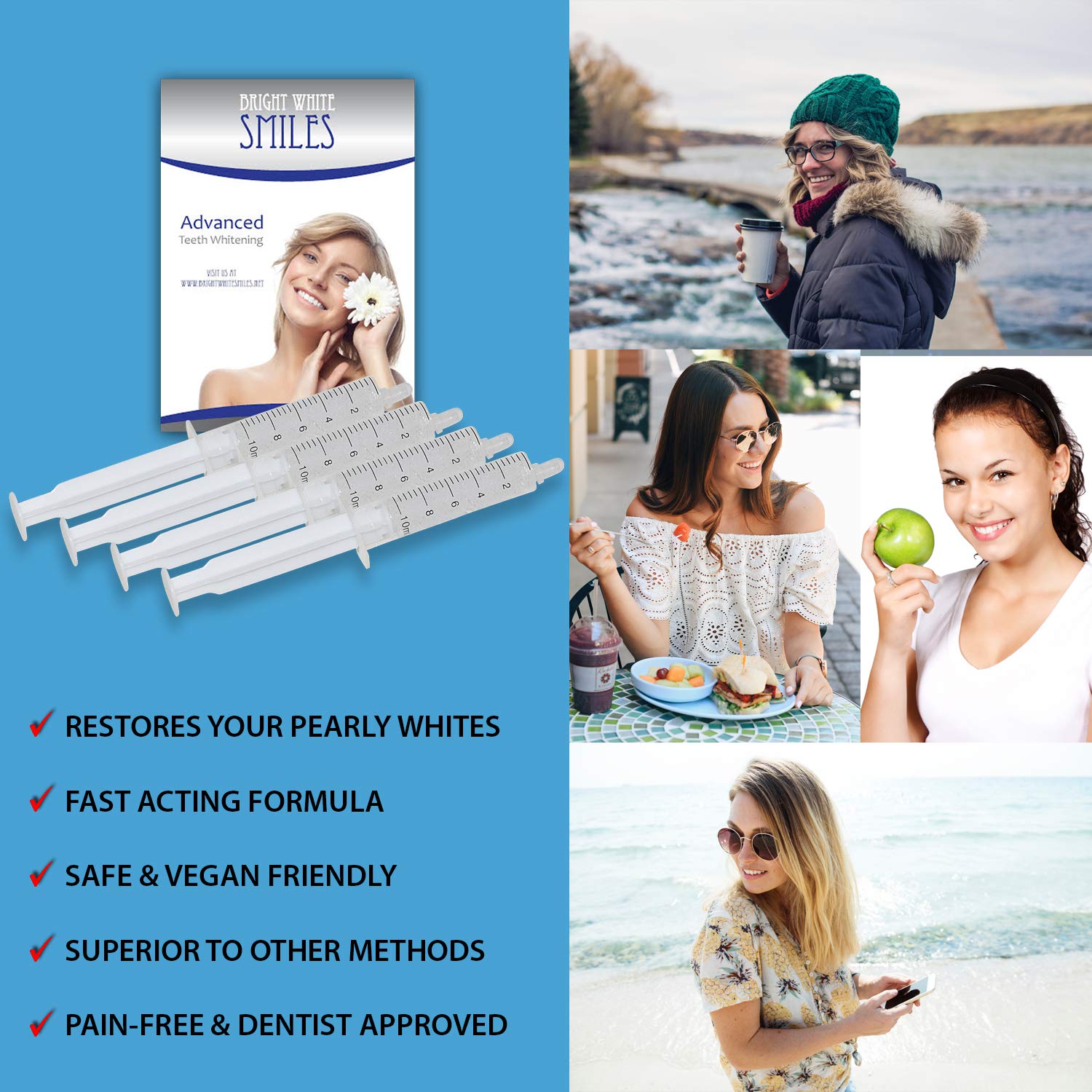 Bright White Smiles Teeth Whitening Refill Gel Kit - 4 x 10cc Syringes with 44% Carbamide Peroxide for Professional Teeth Bleaching - Perfect for At-Home Whitening & Dental Office Use