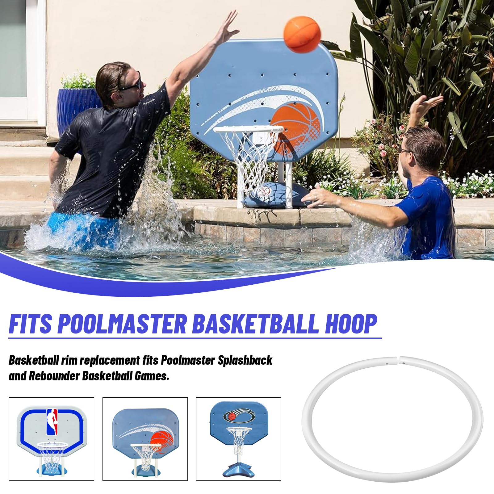 Poolmaster Splashback Rebounder Basketball Rim Replacement - Durable PVC Swimming Pool Basketball Hoop for Outdoor Water Games, Perfect for Pool Parties and Backyard Fun