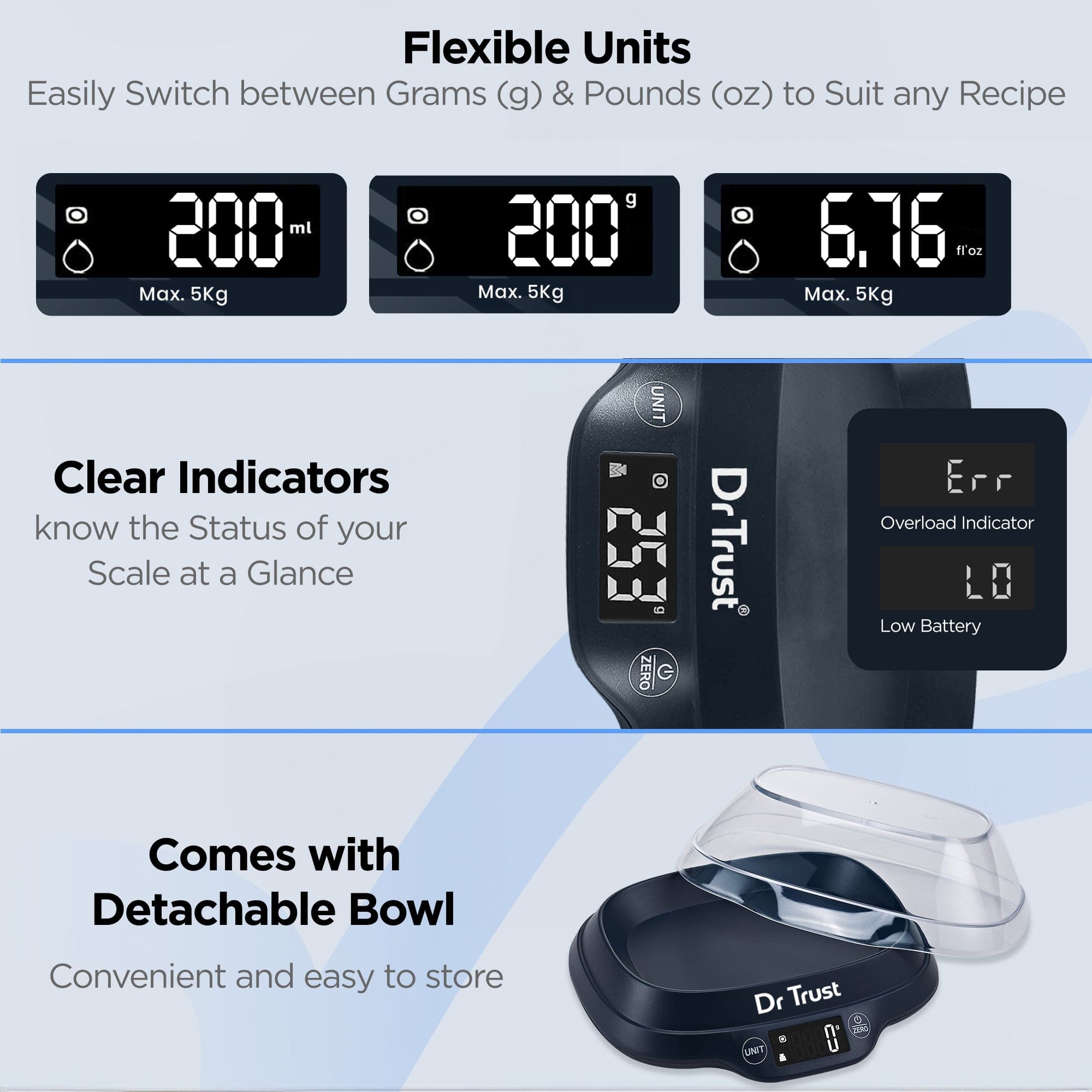 Dr Trust USA Digital Kitchen Scale - 500g Precision Food Weight Scale for Cooking, Baking, and Portion Control | Compact & Accurate Measuring Device for Home & Professional Use