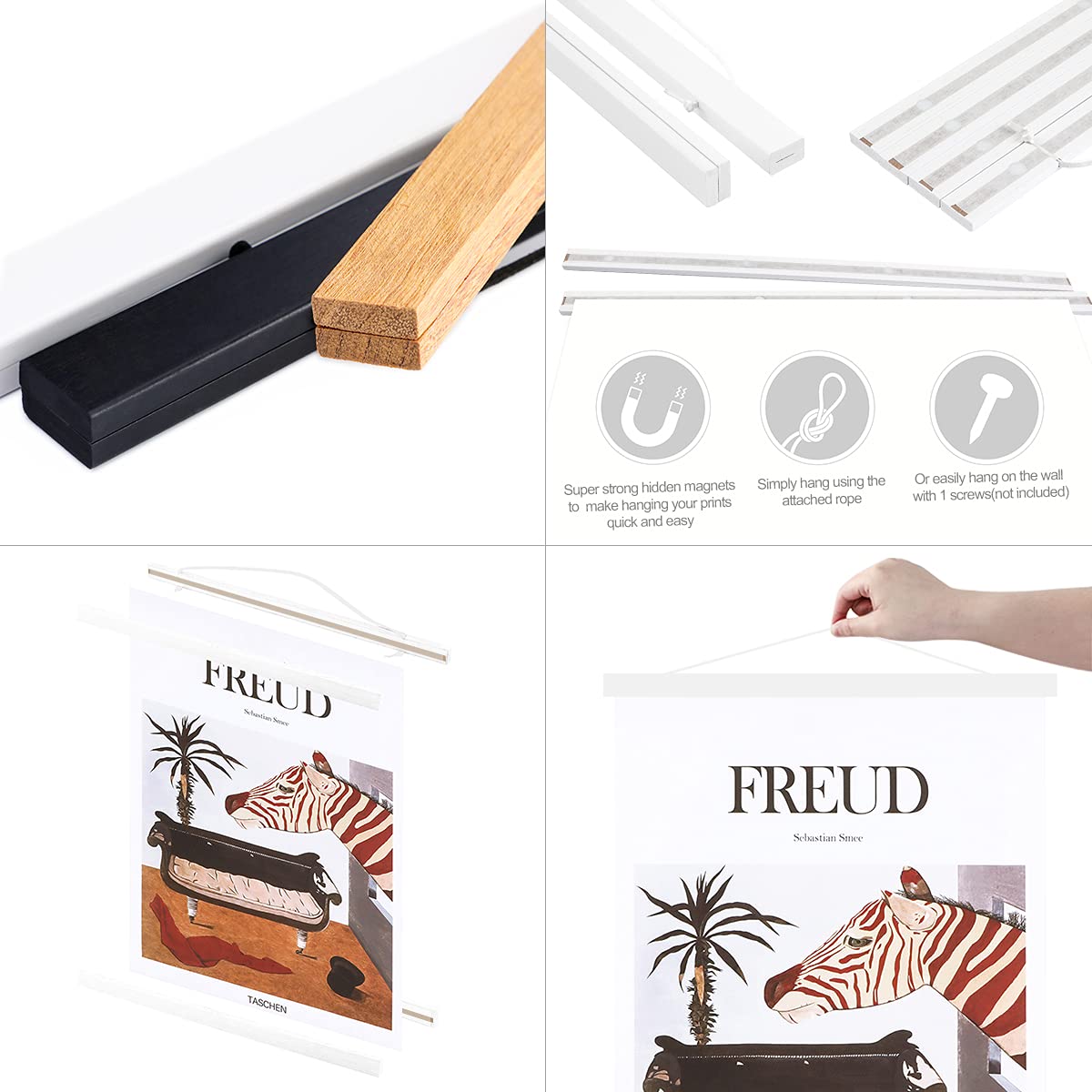 Ywlake Magnetic Poster Hanger Kit - 22x34 22x28 22x14 Inch Wooden Frame with Dowel Scroll for Wall Mounting - Perfect for Posters, Maps, Canvas Art & Prints (White, 22 Inch) - Ideal for Home Decor, Office Display & Classroom Projects