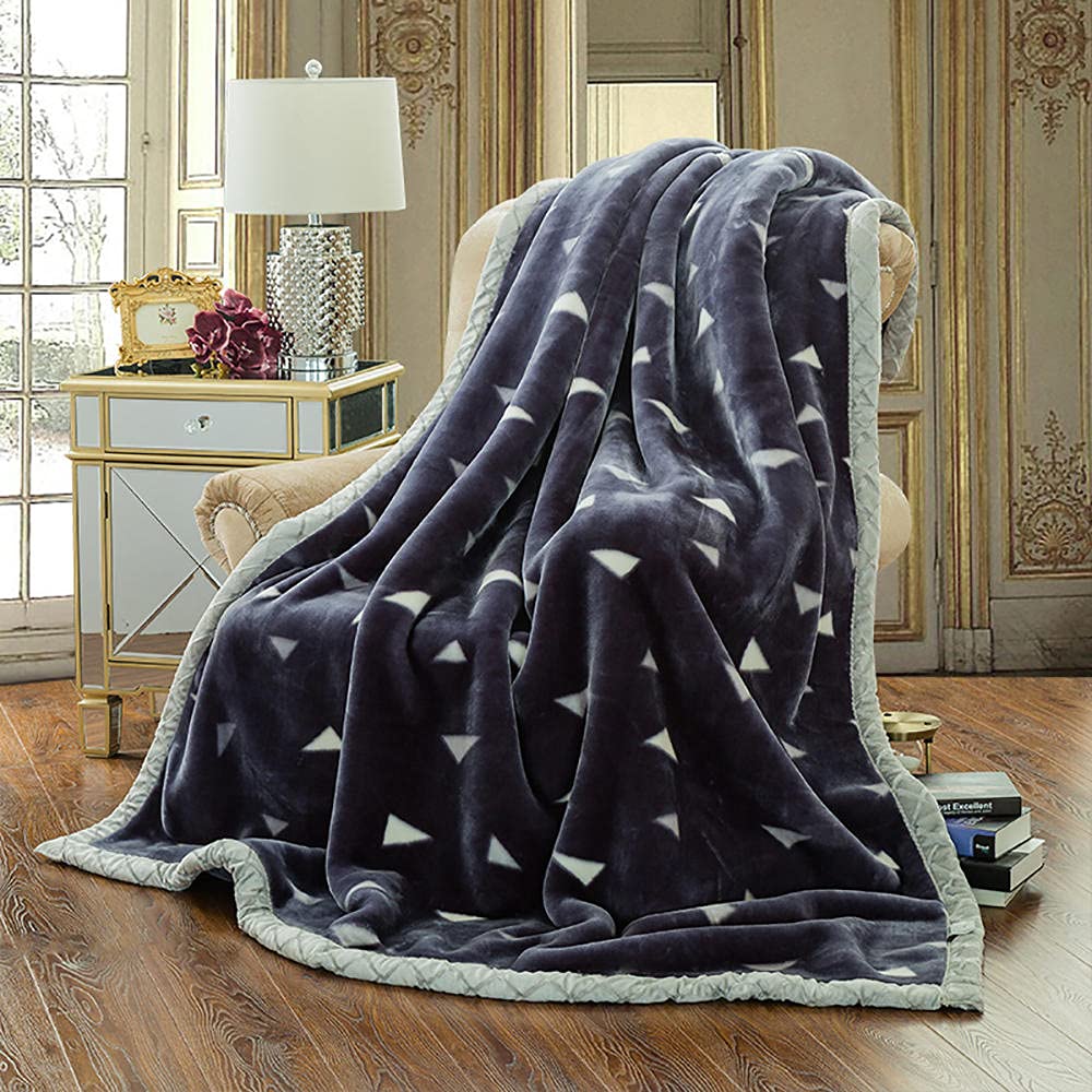 Premium Korean Mink Fleece Blanket - 2 Ply Reversible Triangle Design in Dark Gray | Ultra Soft & Warm Plush Throw for Fall & Winter | Perfect for Couches, Beds & Cozy Nights by the Fireplace