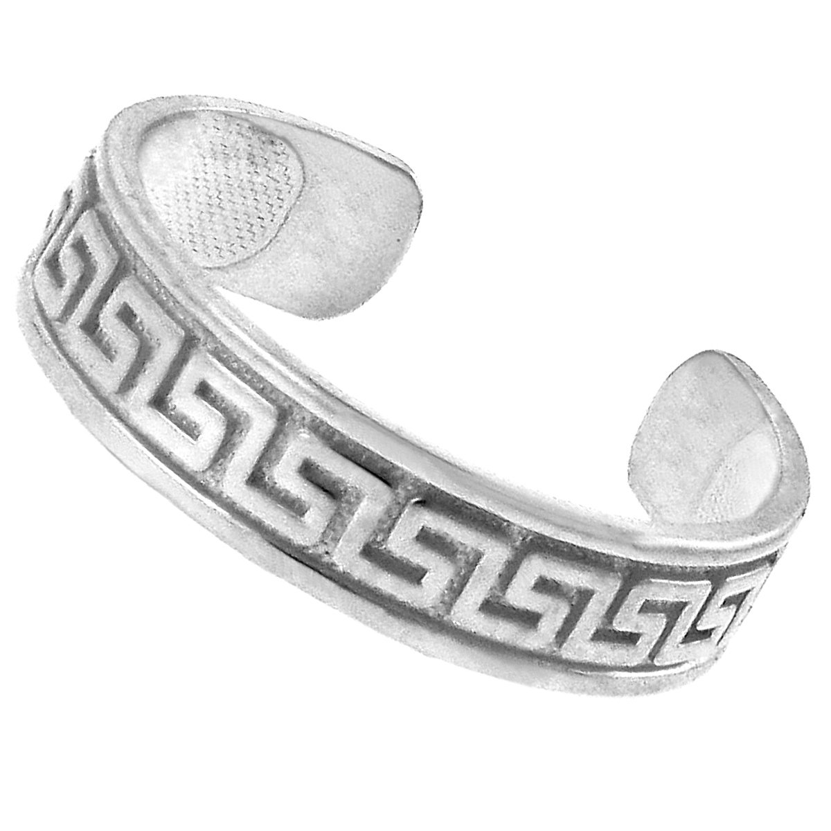 10K White Gold Adjustable Greek Key Knuckle Ring - Elegant Stackable Mid Finger Jewelry for Women, Perfect for Weddings, Parties & Everyday Fashion