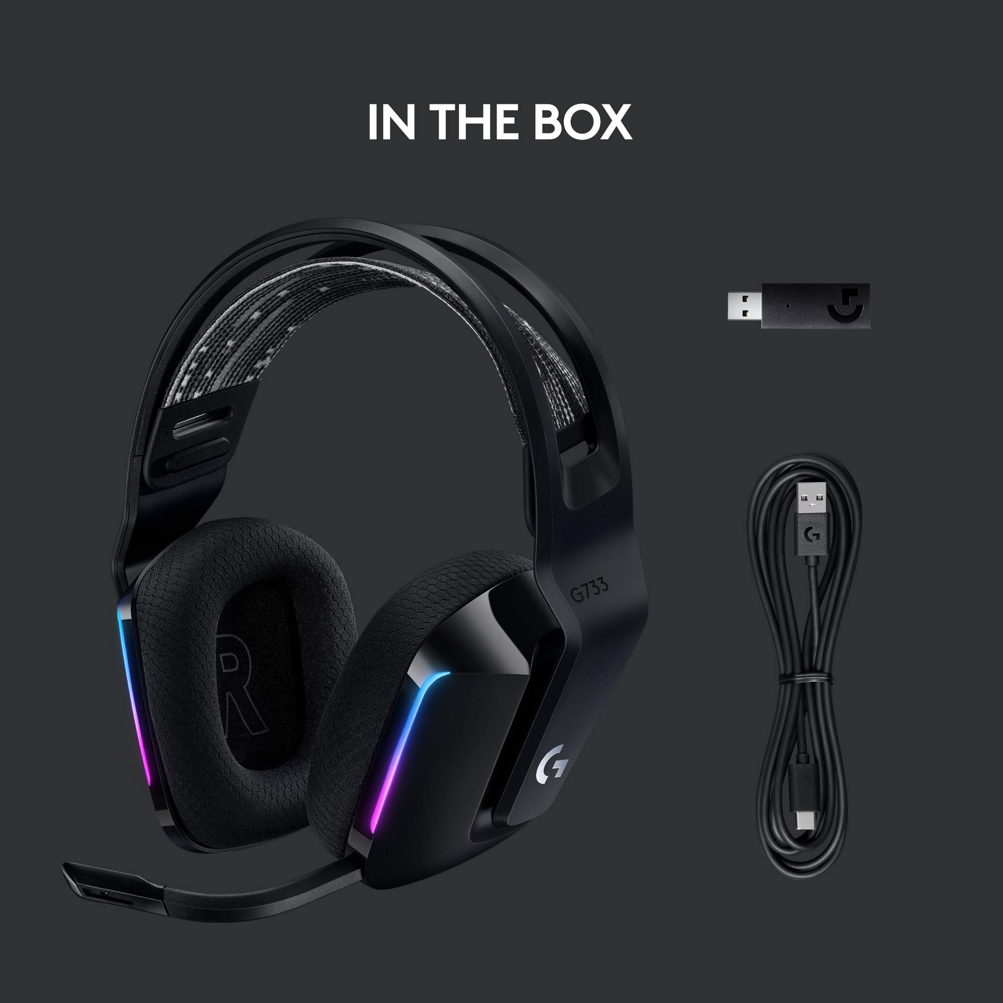 Logitech G733 Lightspeed Wireless Gaming Headset - Black | Suspension Headband, Lightsync RGB, Blue VO!CE Mic, PRO-G Audio | Perfect for PC, PS5, Xbox & Streaming