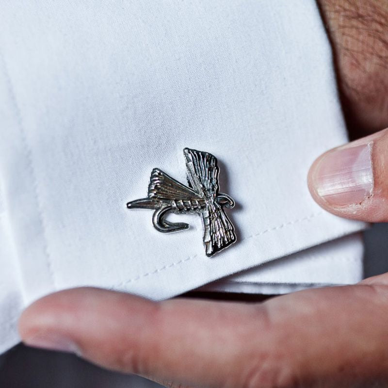 Grainger McKoy Sterling Silver Fly Cufflinks for Men - Elegant Dress Accessories for Weddings, Business & Formal Events
