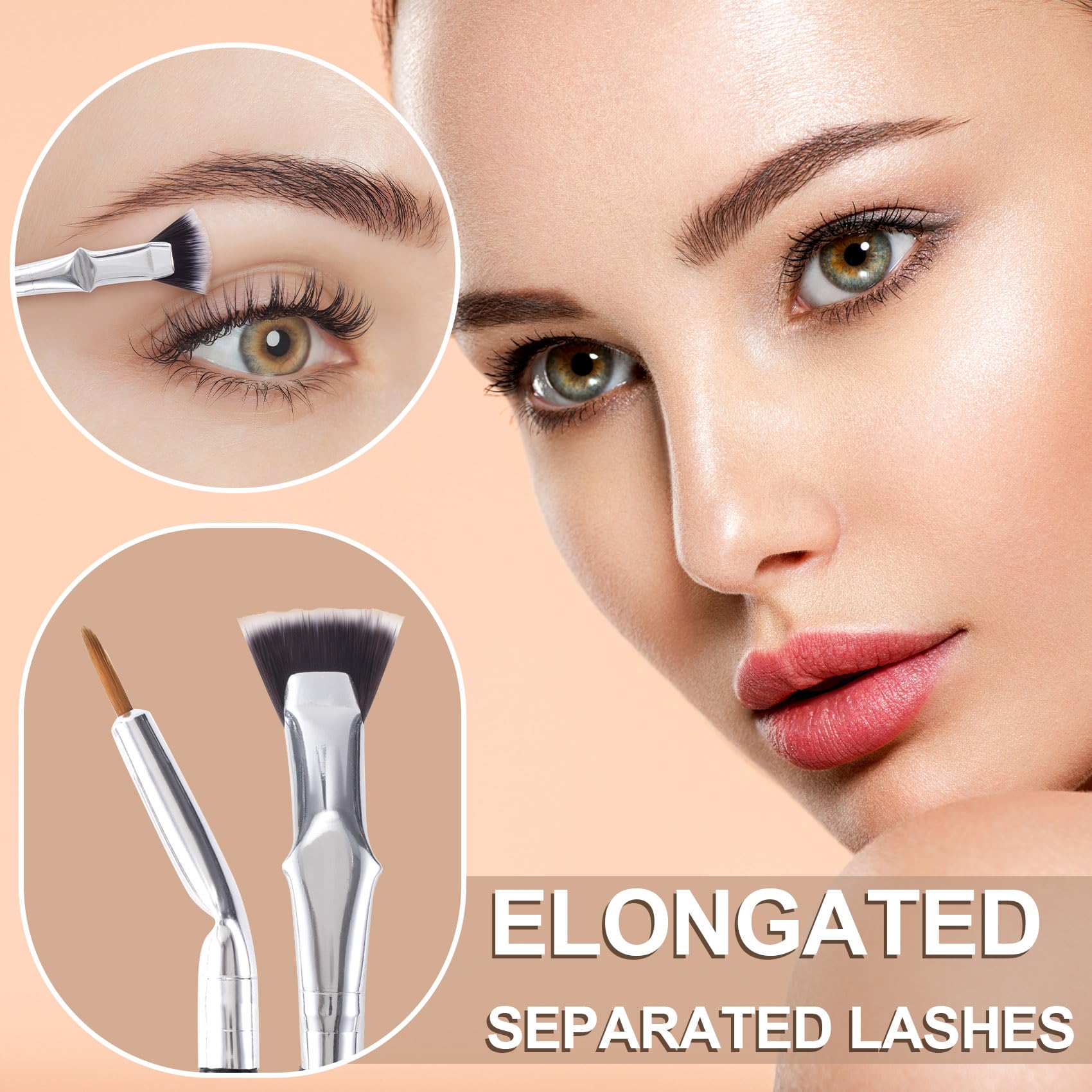 PAGOW Folding Angle Scalloped Lash Brush & Fine Eyeliner Brush Set (2 Pcs) - 2024 New Mascara Fan Brush for Voluminous Lashes, Multifunctional Eyelash Comb Separator Tool - Perfect for Professional Makeup & Home Use
