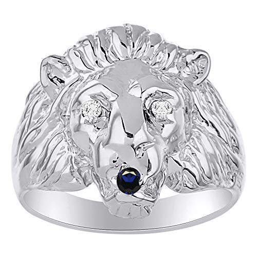 RYLOS Sterling Silver Men's Lion Head Ring with Genuine Diamond & Ruby/Sapphire/Emerald - Unique Statement Jewelry for Men | Perfect for Gifts, Weddings & Special Occasions