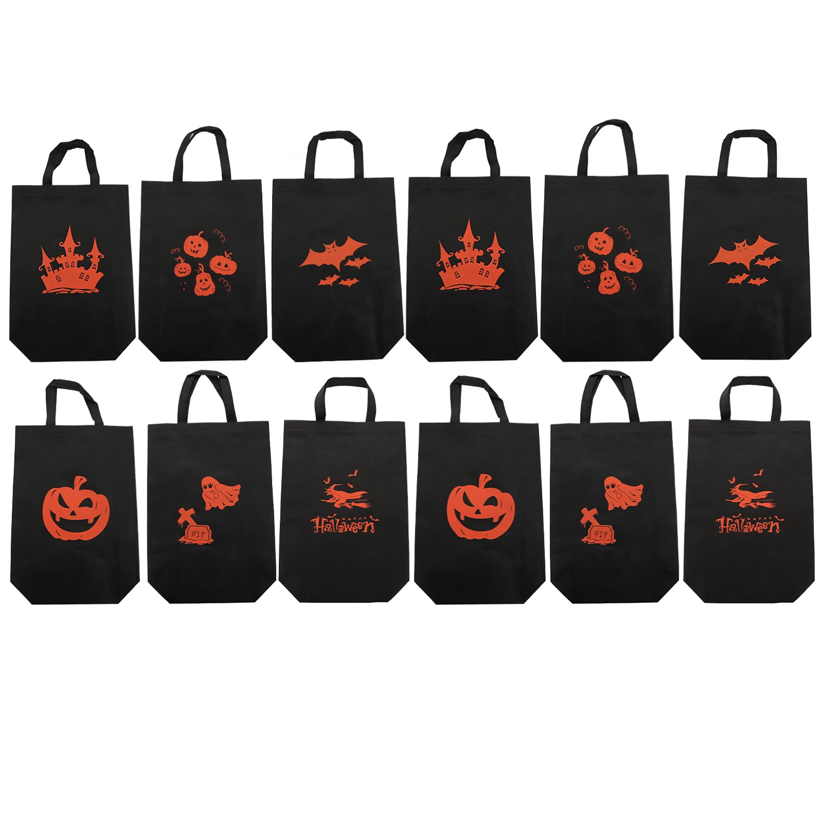 YARDWE 12-Piece Halloween Candy Bags Set - Reusable Non-Woven Fabric Tote Bags with Pumpkin & Ghost Patterns - Treat Goodie Gift Bags for Halloween Party, Christmas Decorations & Holiday Favors - Perfect for Trick-or-Treating, Classroom Treats & Party Giveaways