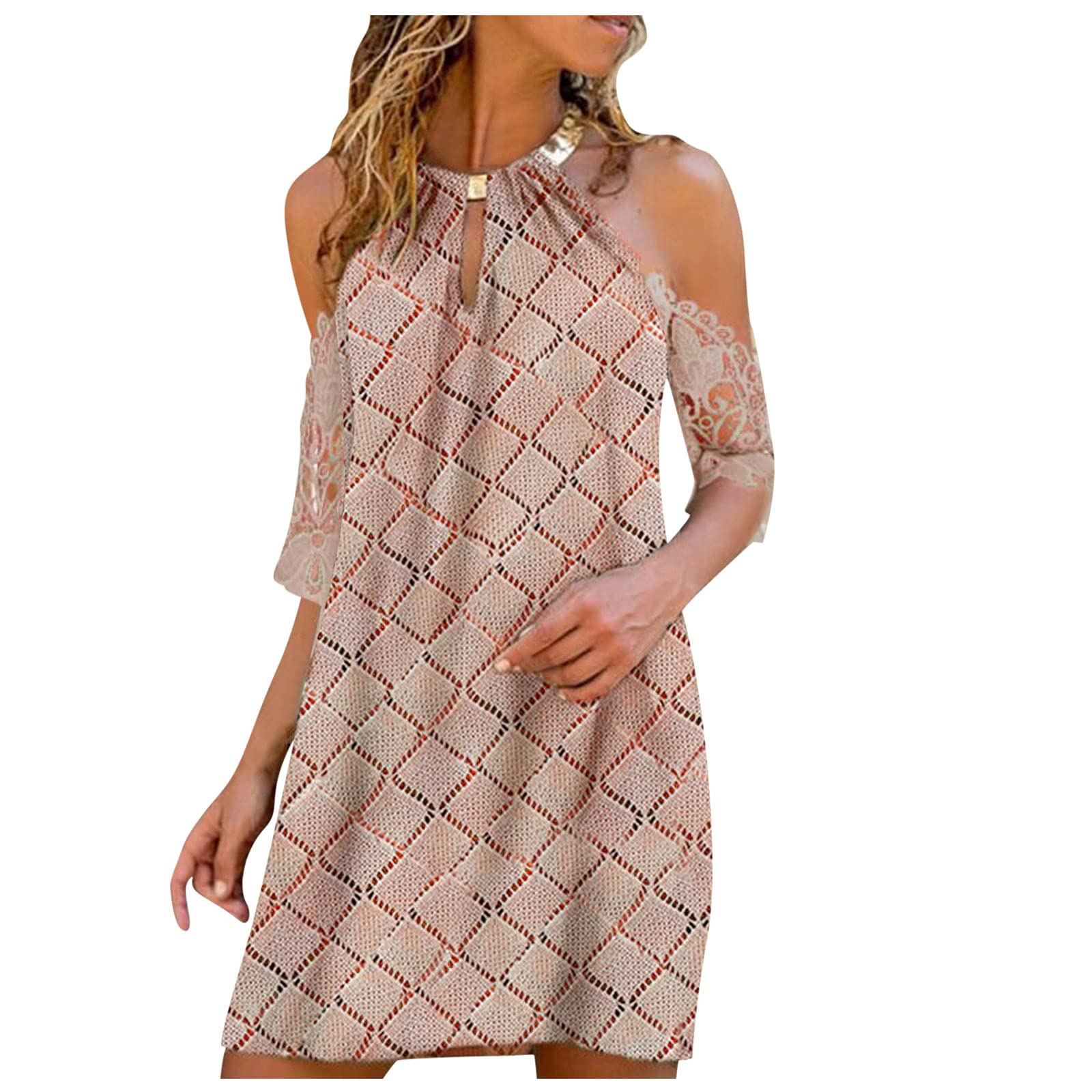 iQKA Women's Floral Print Shirt Dress - Summer Casual Halter Neck Strapless Sundress for Beach, Vacation & Date Night | Vestidos de Verano