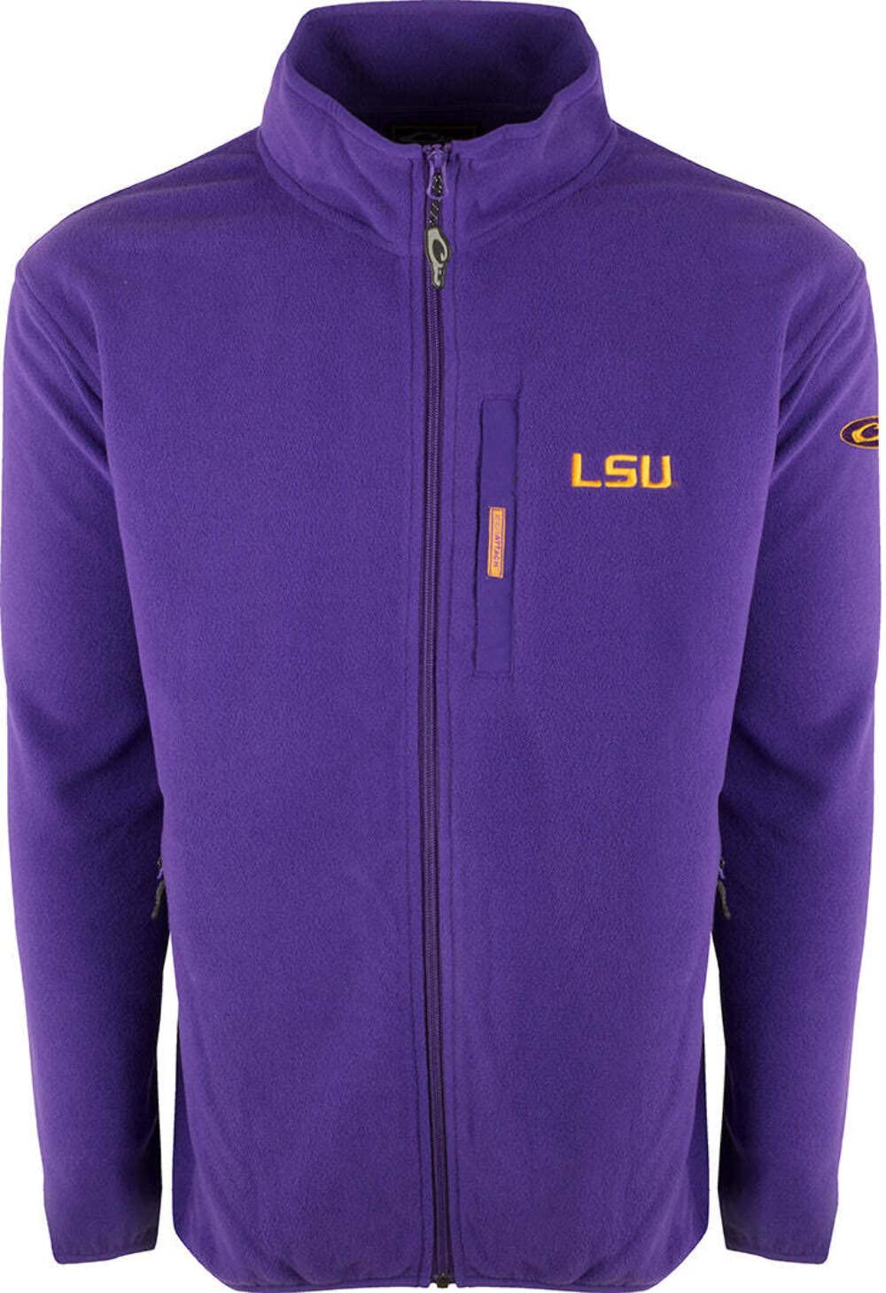 Drake Waterfowl LSU Full Zip Camp Fleece Jacket for Men - Warm & Comfortable Hunting Outerwear - Perfect for Outdoor Adventures, Camping, and Cold Weather Activities