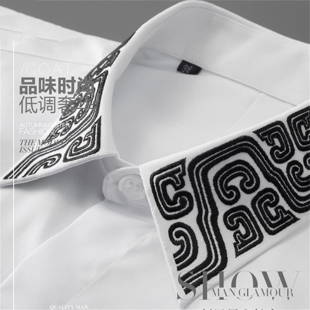 Men's Slim Fit Long Sleeve Button Down Shirt - Cotton Business Formal Dress Shirt with Embroidery Detail | Perfect for Office, Weddings & Special Occasions
