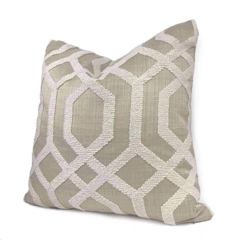 Merritt Cream & Tan Boucle Embroidered Geometric Lattice Pillow Cover - Soft Decorative Throw Pillow Case for Sofa, Bed, Couch - Home Decor Accent for Living Room, Bedroom