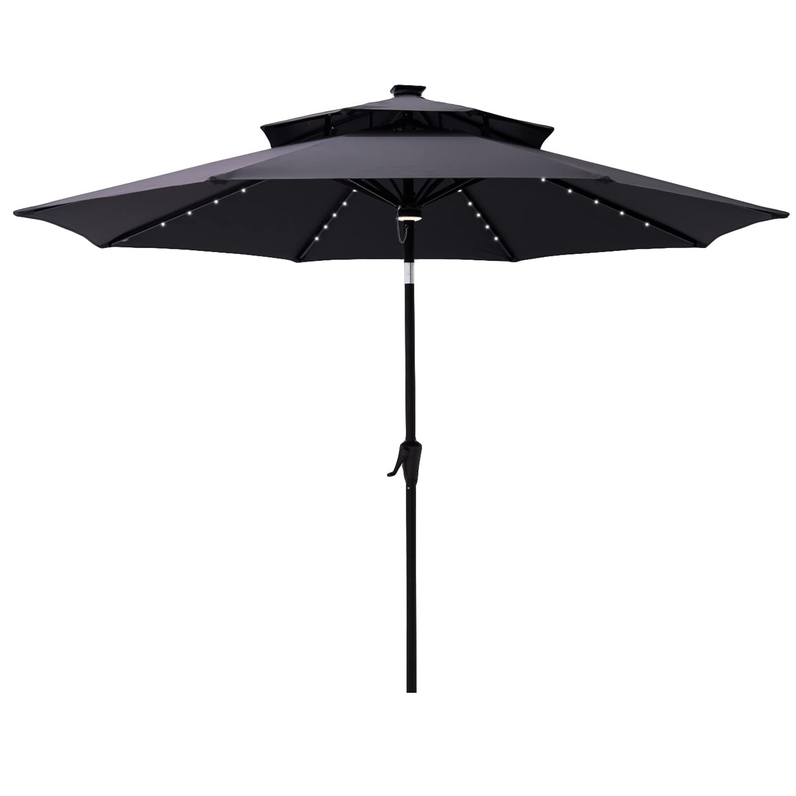 Helios&Hestia 9 ft Solar Powered Patio Umbrella with LED Lights - Waterproof Outdoor Market Umbrella with Tilt Function for Poolside, Garden, and Backyard Dining