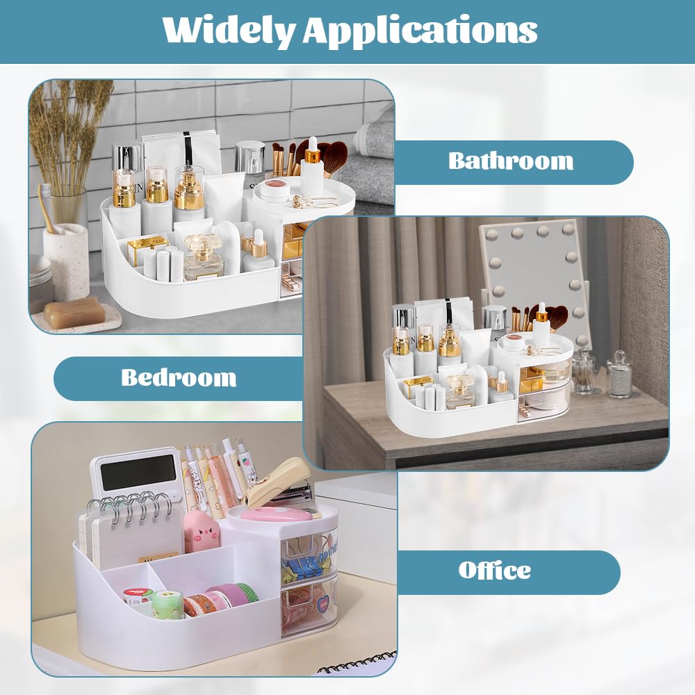 REFORUNG Large Makeup Organizer with Drawers - Cosmetic Storage Box for Dressing Table, Nail Polish & Lipstick Organizer - White | Perfect for Vanity, Bathroom & Travel Beauty Organization