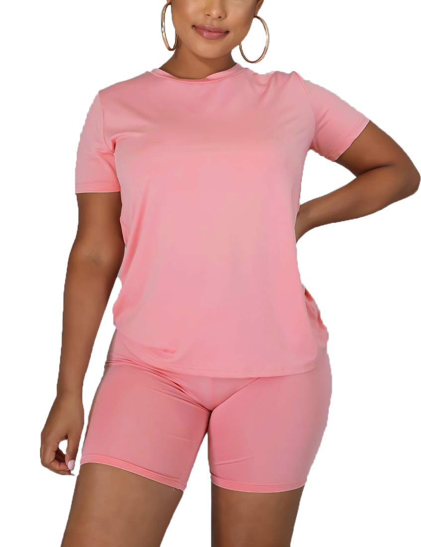 Kaximil Women's 2 Piece Outfit Set - Casual Short Sleeve T-Shirt & High Waist Biker Leggings | Clubwear, Gym, Yoga & Street Fashion Outfits