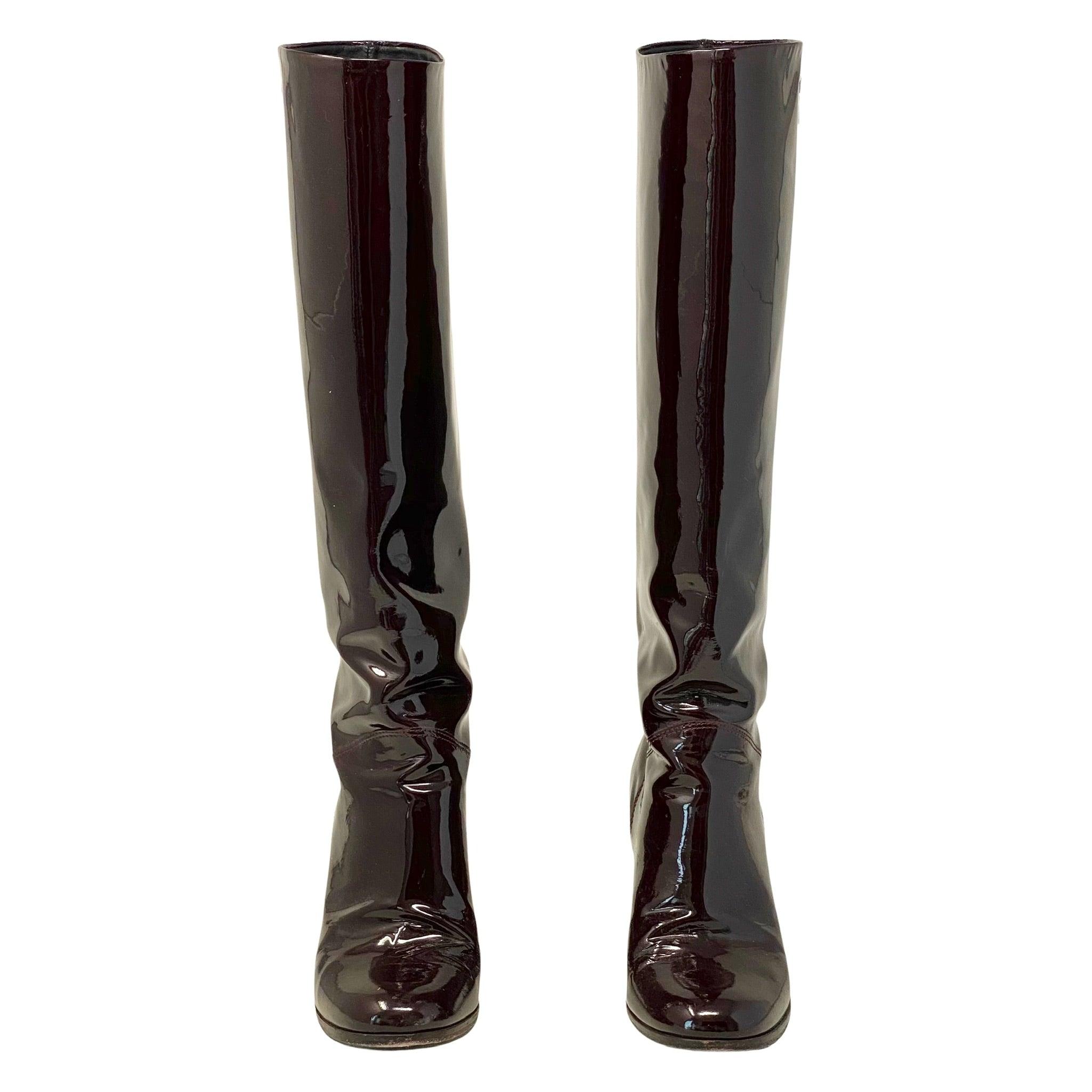 Chanel Burgundy Patent Leather Knee High Boots Size 37 - Luxury Fashion Boots for Women, Perfect for Fall & Winter Outfits, Parties & Special Occasions