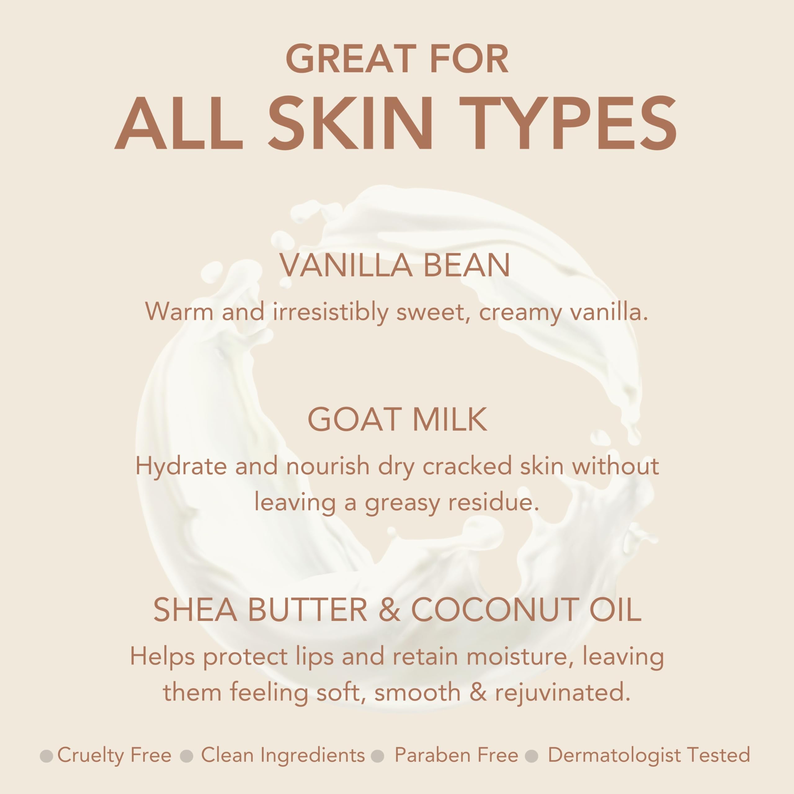 Dionis Goat Milk Lip Balm Set of 6 (0.28 oz) - Moisturizing Vanilla Bean Scented Lip Care for Dry & Chapped Lips - Cruelty-Free, Paraben-Free Skincare - Perfect for Winter Hydration & Daily Lip Protection