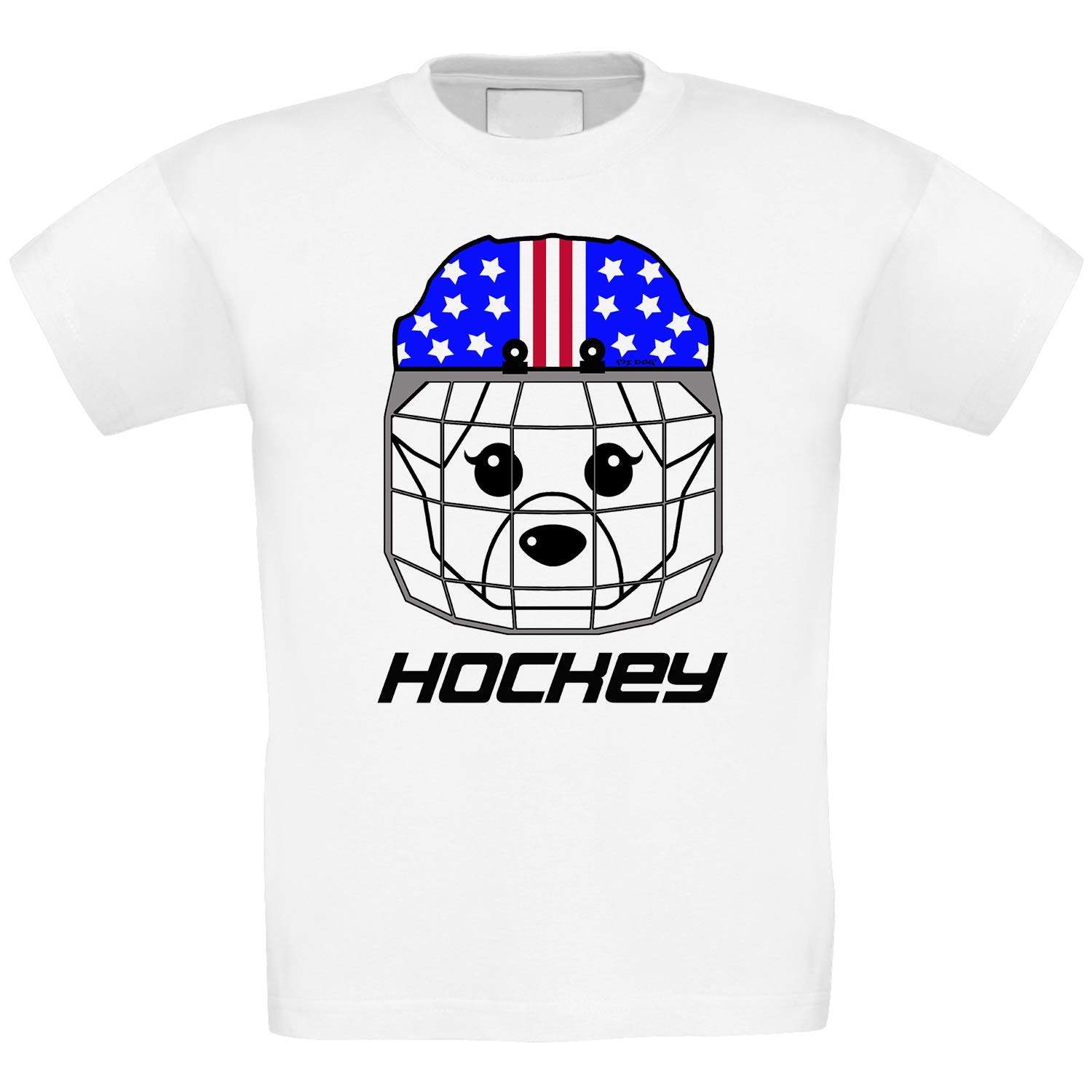 MI DOG Boys Ice Hockey USA Flag Inspired Helmet Regular Fit T-Shirt - White | American Pride Sports Apparel for Youth Hockey Games & Fan Events
