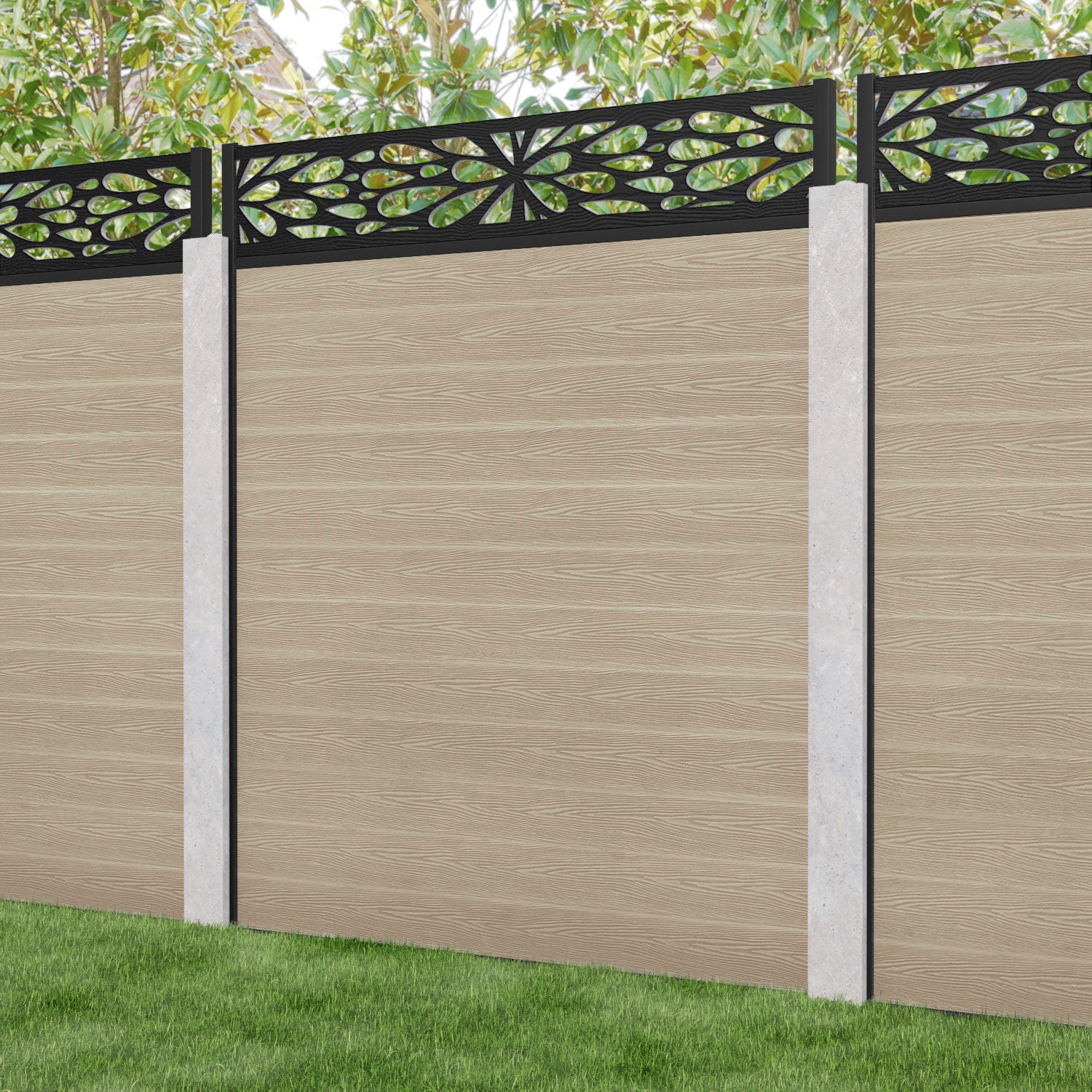 Classic Blossom Fence Panel - Light Oak Wood Privacy Screen for Concrete Posts | Outdoor Garden Fence, Backyard Boundary, and Patio Decoration