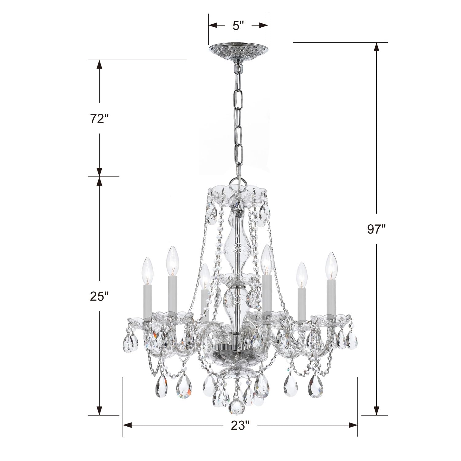 Spectra Crystal 6-Light Chandelier - Polished Chrome Finish, Traditional Elegant Lighting for Dining Room, Living Room, or Entryway