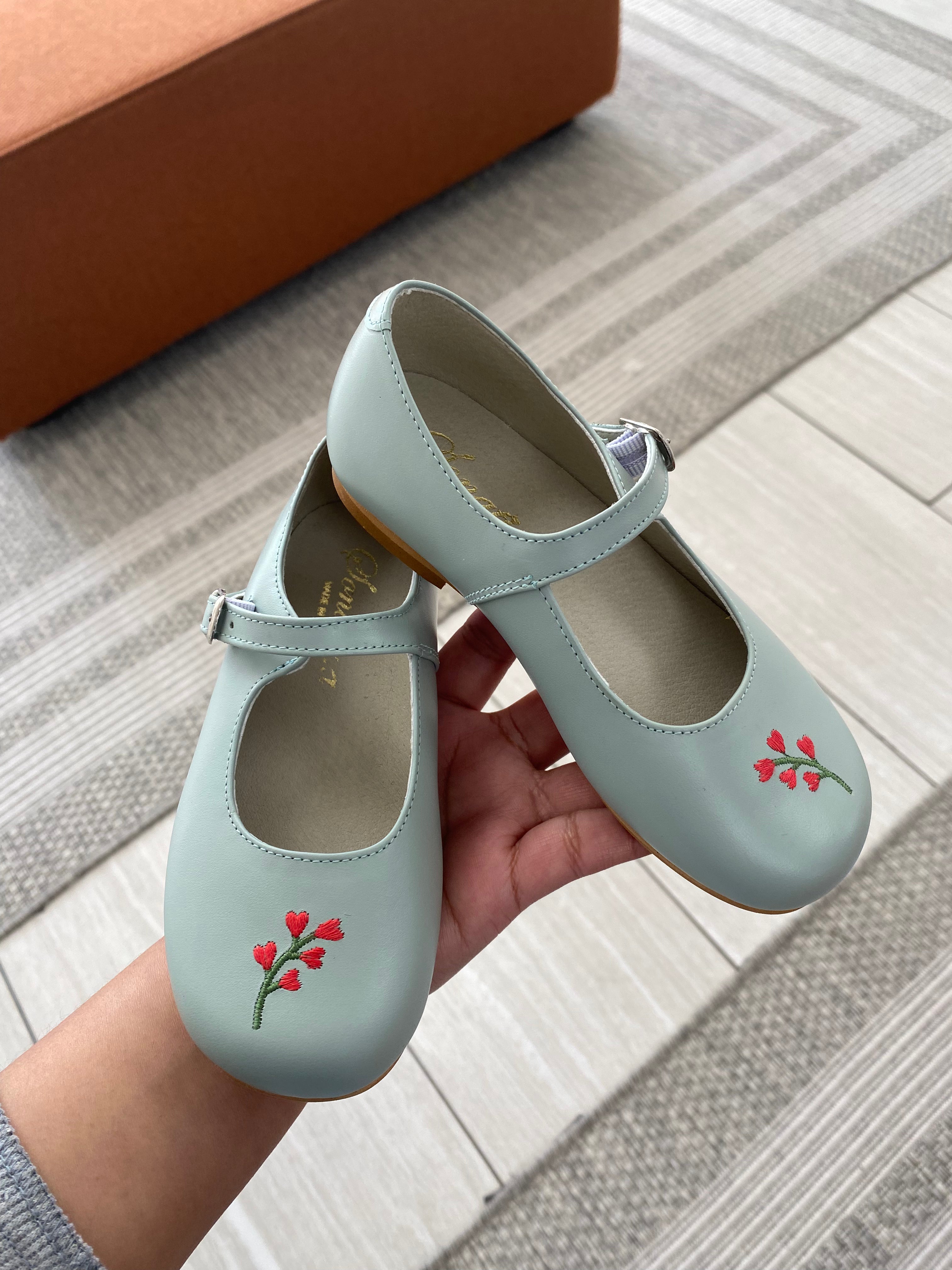 Sonatina Mint Embroidered Mary Jane Flats - Comfortable Women's Casual Shoes for Work, Party & Everyday Wear