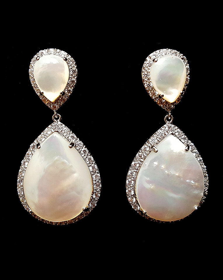 Elegant Bridal Earrings with Mother of Pearl Pear Drop - Perfect for Weddings & Special Occasions | Stephanie Browne Design