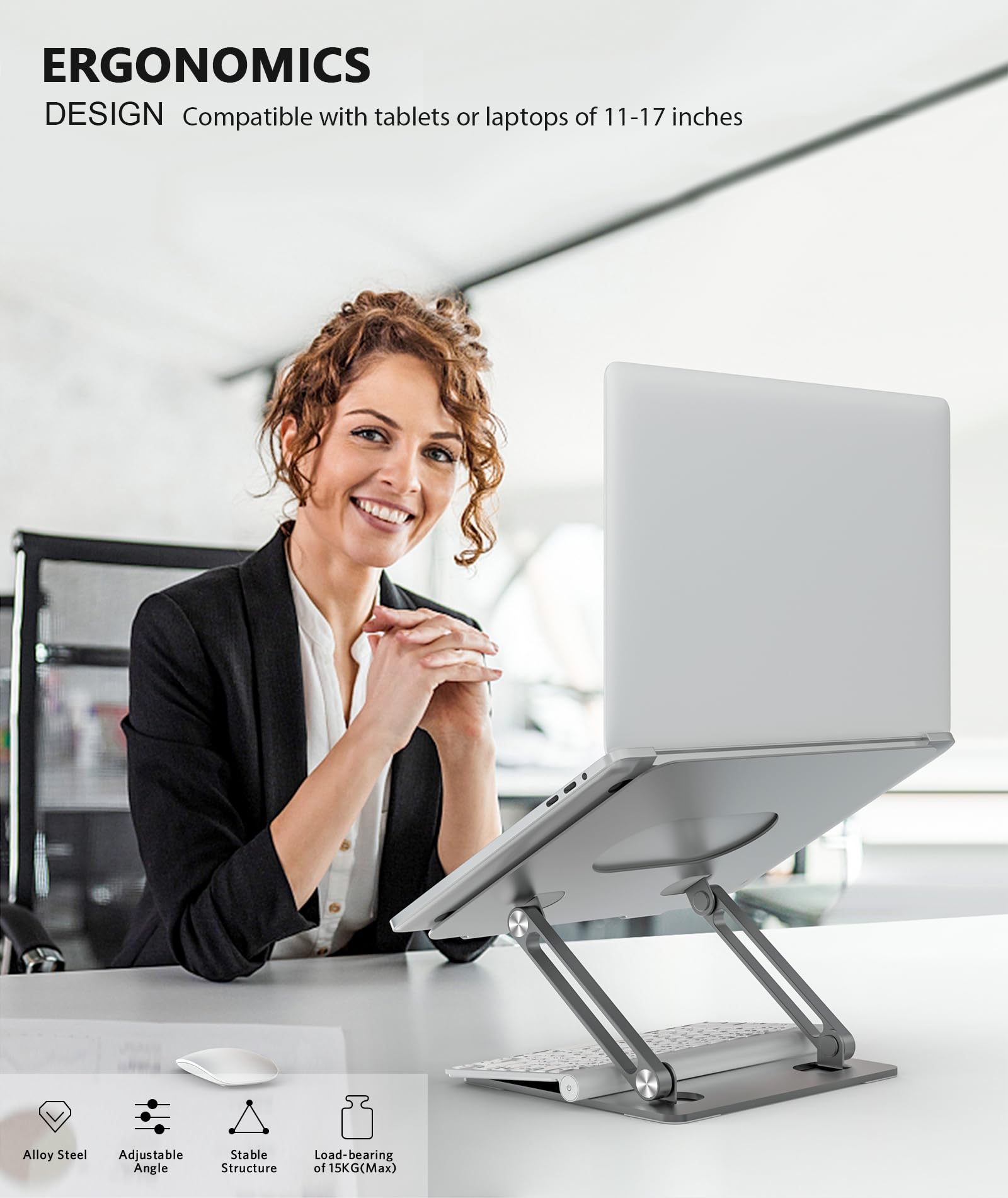 BoYata Adjustable Laptop Stand for 10-17 Inch Notebooks - Multi-Angle Ergonomic Computer Stand with Cooling Ventilation - Compatible with MacBook Pro/Air, Dell, HP, Surface Laptop (Space Gray) - Perfect for Home Office, Workstation & Gaming Setup