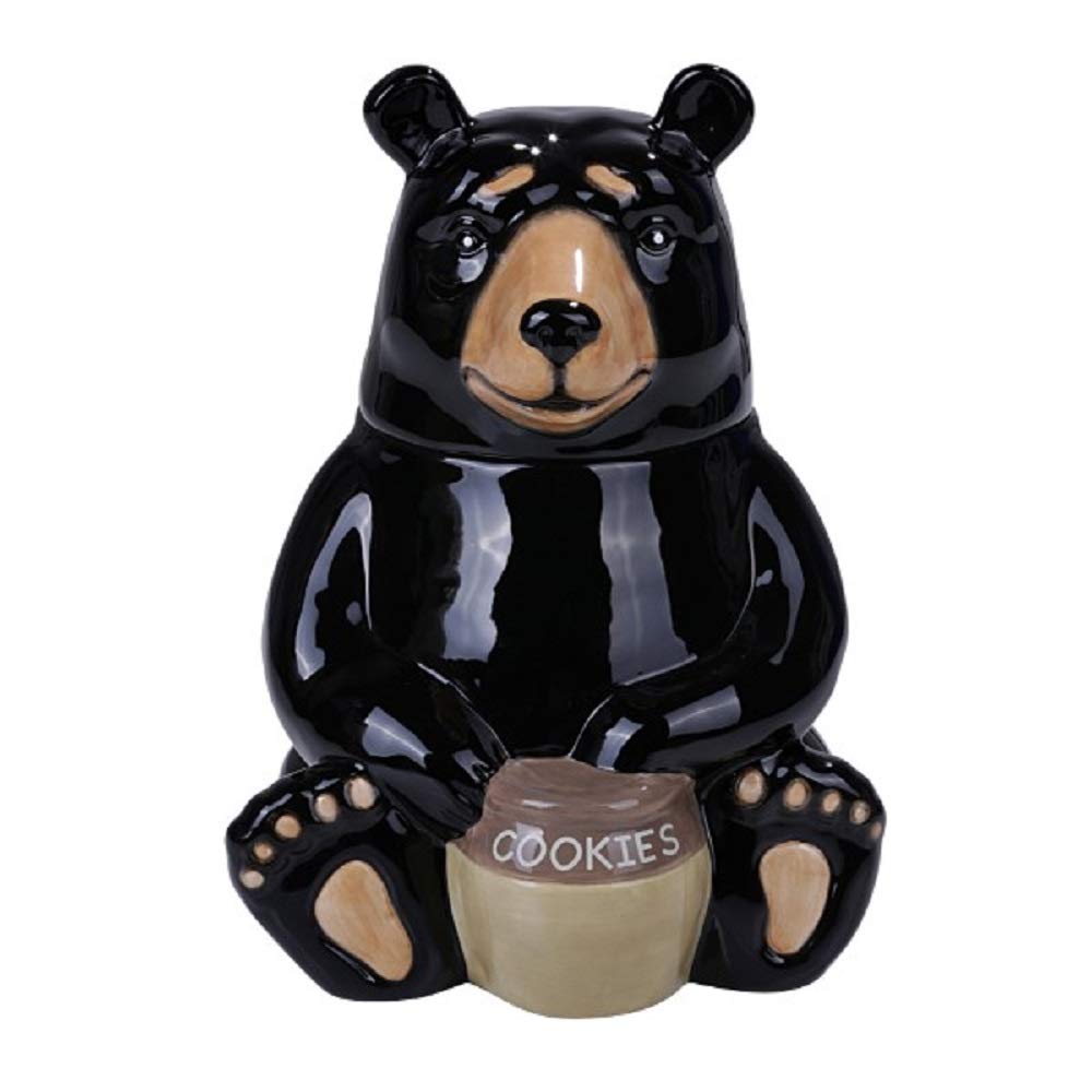 Black Bear Glossy Ceramic Cookie Jar with Airtight Lid - 16oz Bear-Shaped Cookie Storage Container for Kitchen, Pantry & Home Decor - Perfect for Cookies, Snacks, Flour & Dry Food Storage