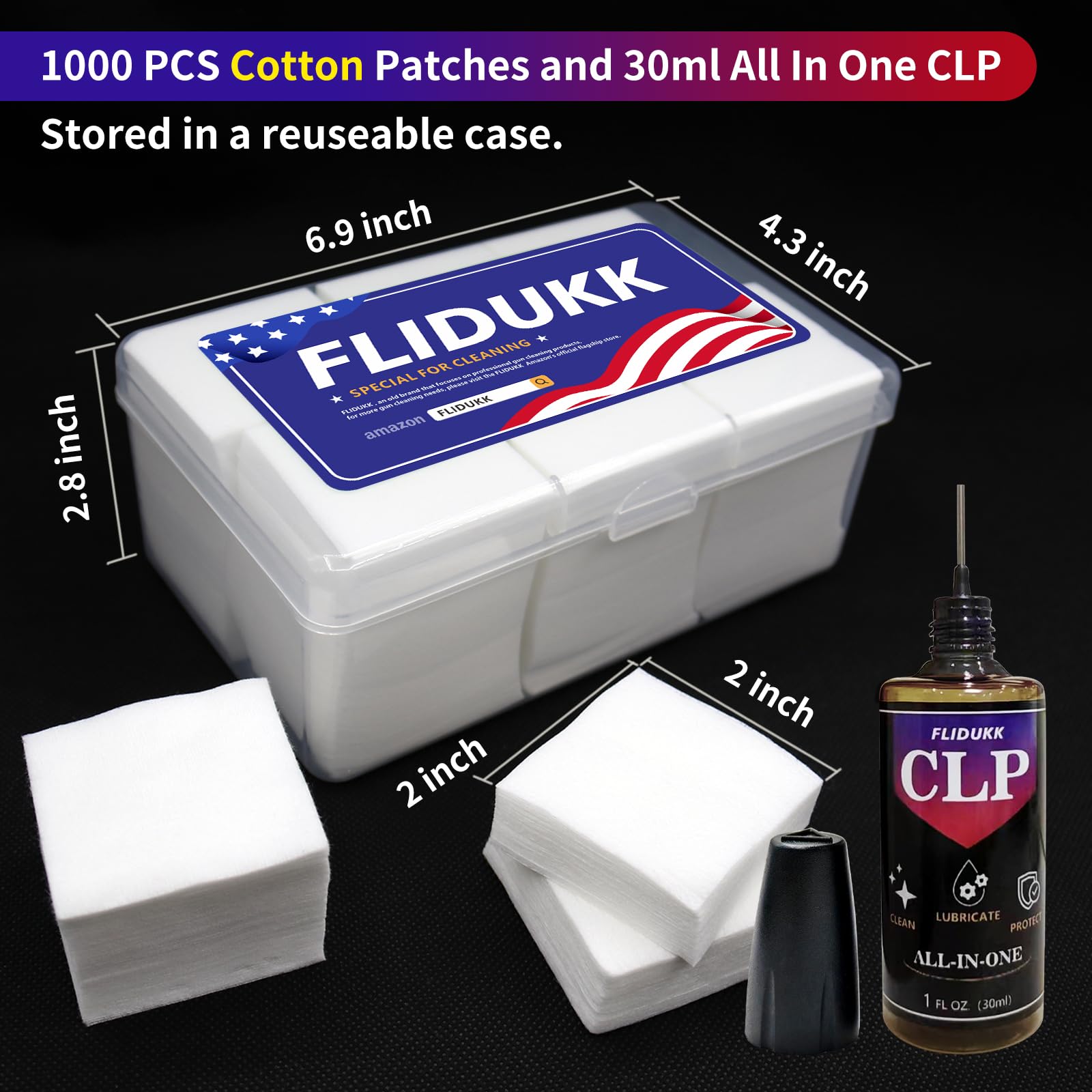 Premium Cotton Gun Cleaning Patches & Lint-Free Cloth - Universal Firearm Cleaning Kit with 1000/2000 Patches & 1/2/4 Bottles 30ml CLP Oil - Ideal for Rifle, Pistol & Shotgun Maintenance at Home or Range
