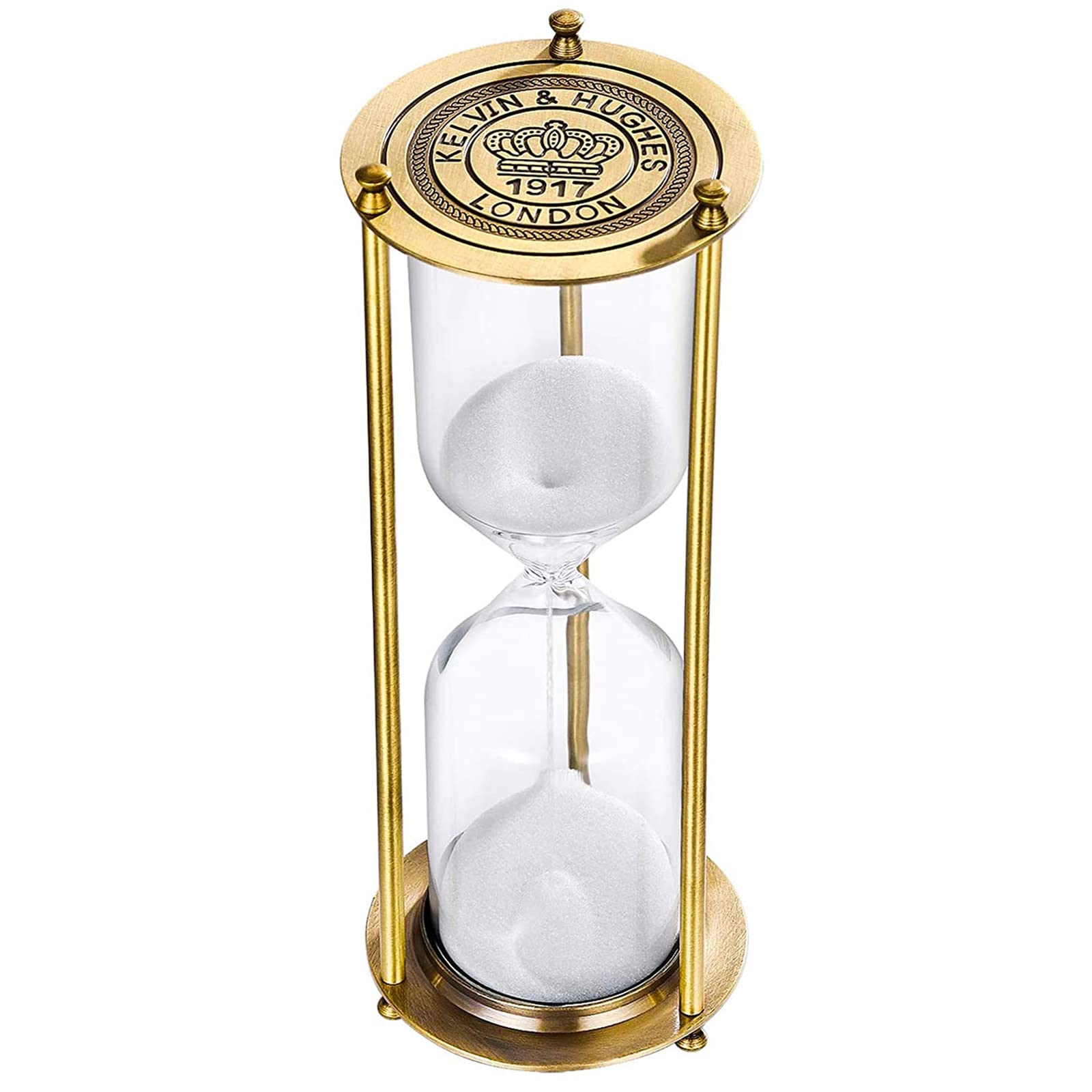 60 Minute Brass Hourglass Sand Timer - Vintage Engraved Metal Sand Clock with White Sand - Large 1 Hour Reloj De Arena for Home Office Desk Decor, Meditation Timer, Yoga Studio Accessory & Unique Gift Idea
