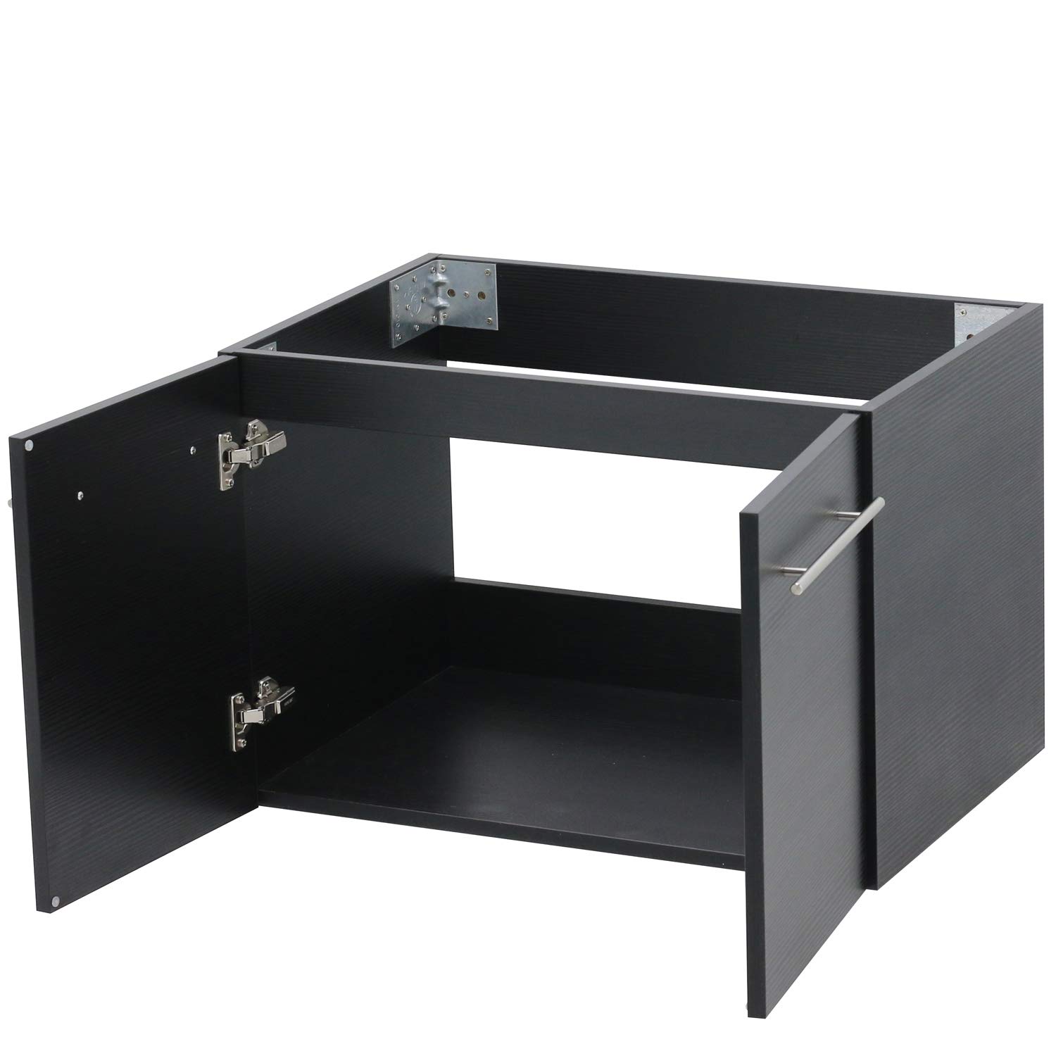 Wall Mount Floating Bathroom Vanity Sink Set - 30 Inch Black Vanity with White Flat Stone Countertop & Ceramic Sink for Modern Bathrooms, Small Space Solutions, and Contemporary Home Decor