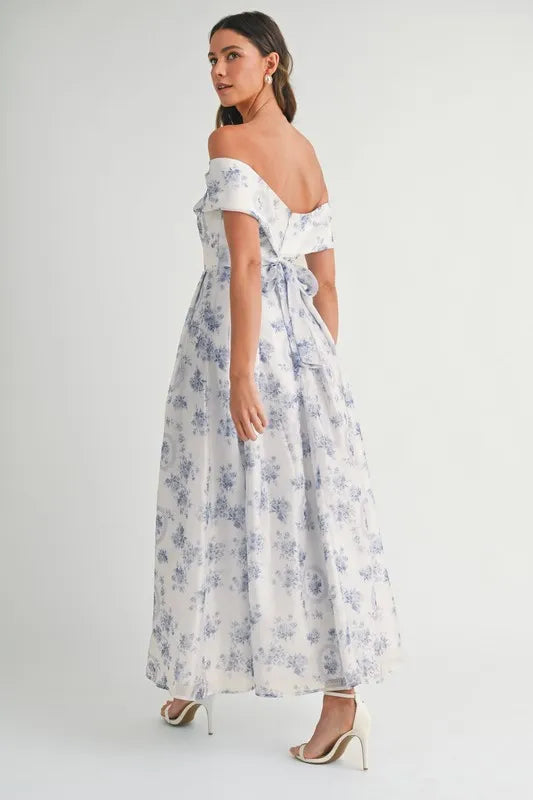 Floral Print Off Shoulder Maxi Summer Dress - Women's Boho Beach Dress for Vacation, Party & Casual Wear