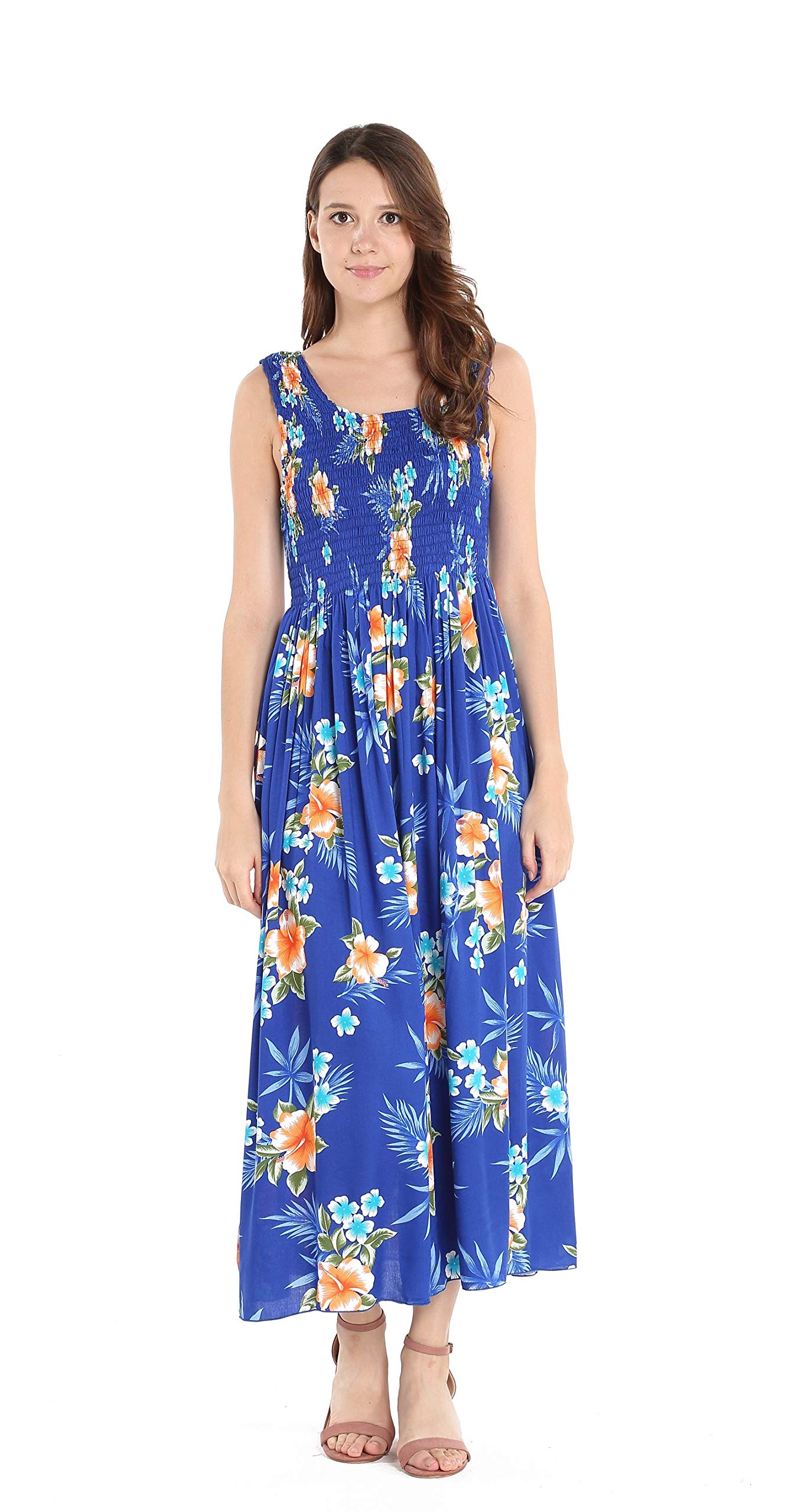 Hawaiian Maxi Dress for Women - Floral Hibiscus Print, Stretchy Elastic Tank Top, Beach Luau Party Outfit | Perfect for Summer Vacations, Beach Weddings & Tropical Getaways