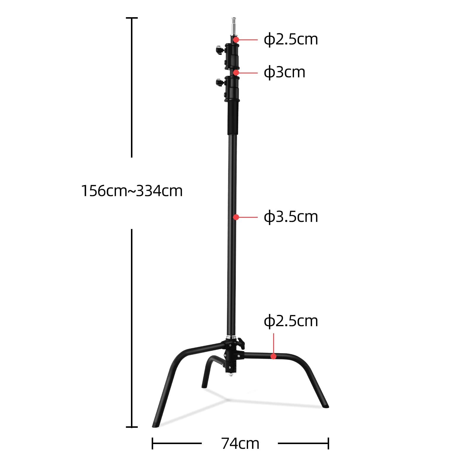 2 Packs Heavy Duty Steel C-Stand Kit, Adjustable 5-10.8 Feet Photography Light Stand with Sturdy Turtle Base - Perfect for Studio Softbox, Monolights, Reflector & Umbrella (Black) | Ideal for Professional Photography, Video Production & Film Sets