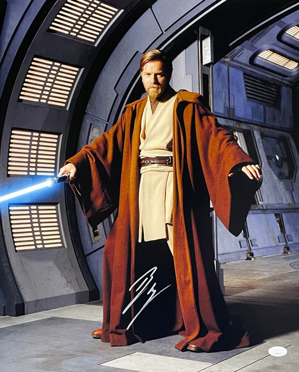 Ewan McGregor Autographed 16x20 Star Wars Obi-Wan Kenobi Photo with JSA Certificate - Perfect for Movie Memorabilia Collectors & Star Wars Fans Display
