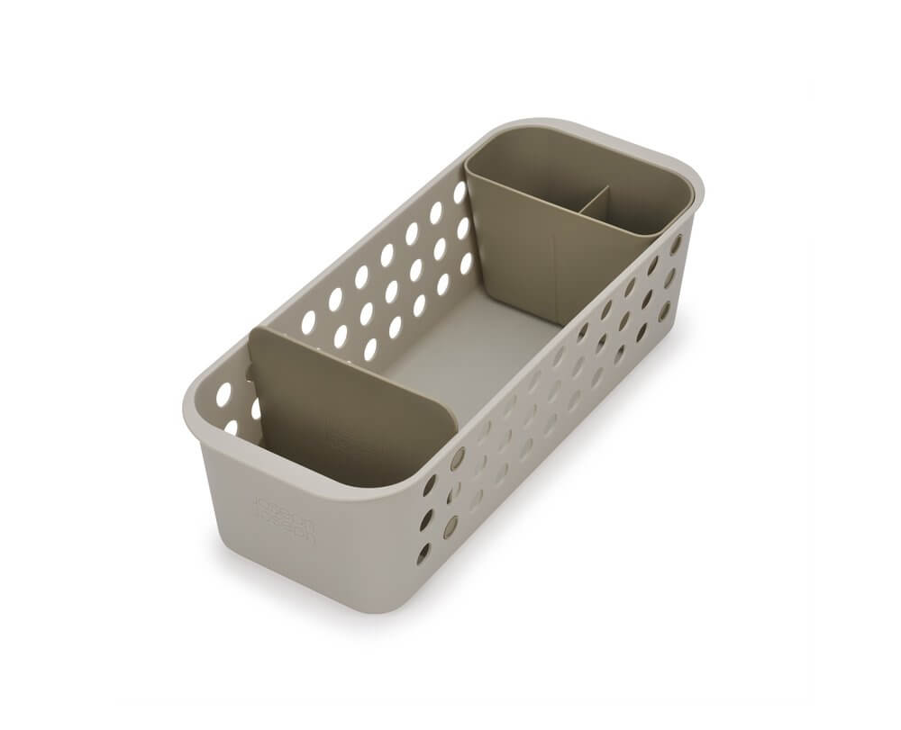 Joseph Joseph EasyStore Slimline Bathroom Storage Basket - Space-Saving Organizer for Towels, Toiletries & Cosmetics | Perfect for Small Bathrooms, Vanities & Shower Caddies (Ecru)